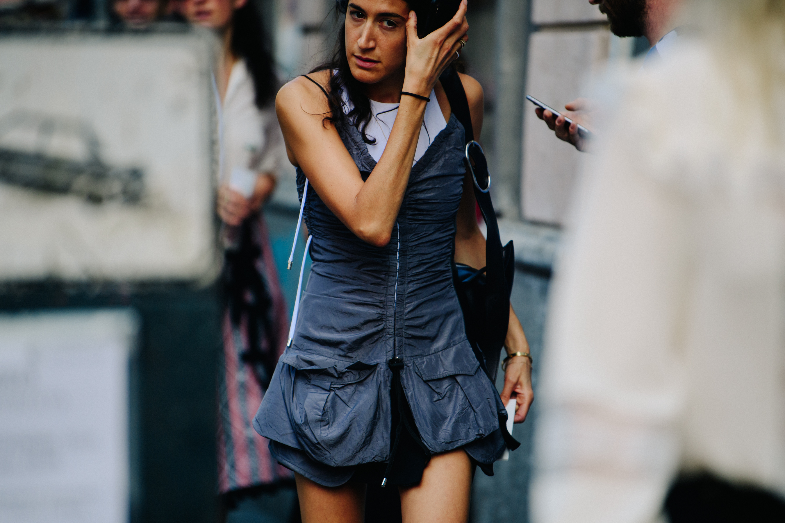 Woman wearing short technical dress
