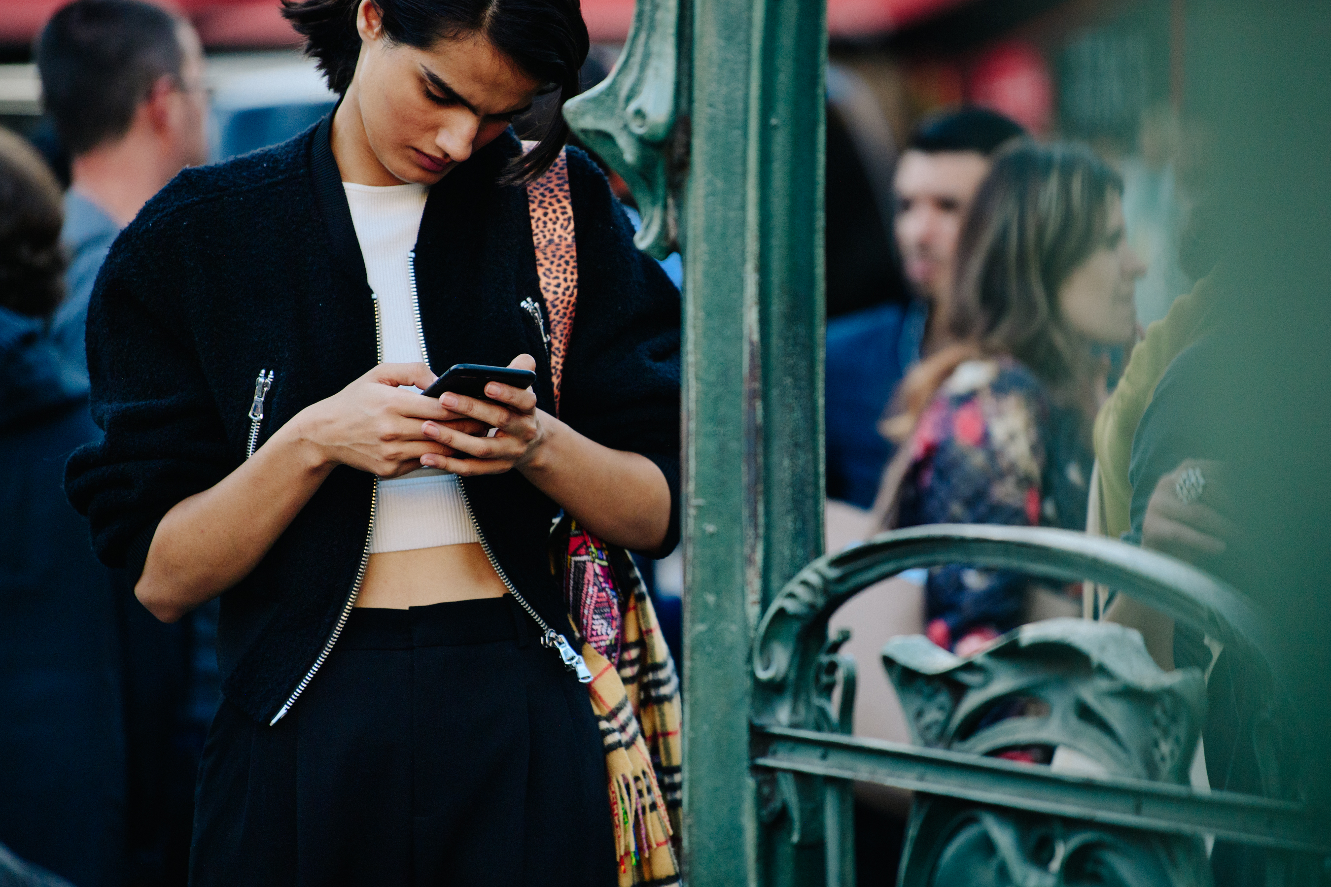 Model wearing dark jacket