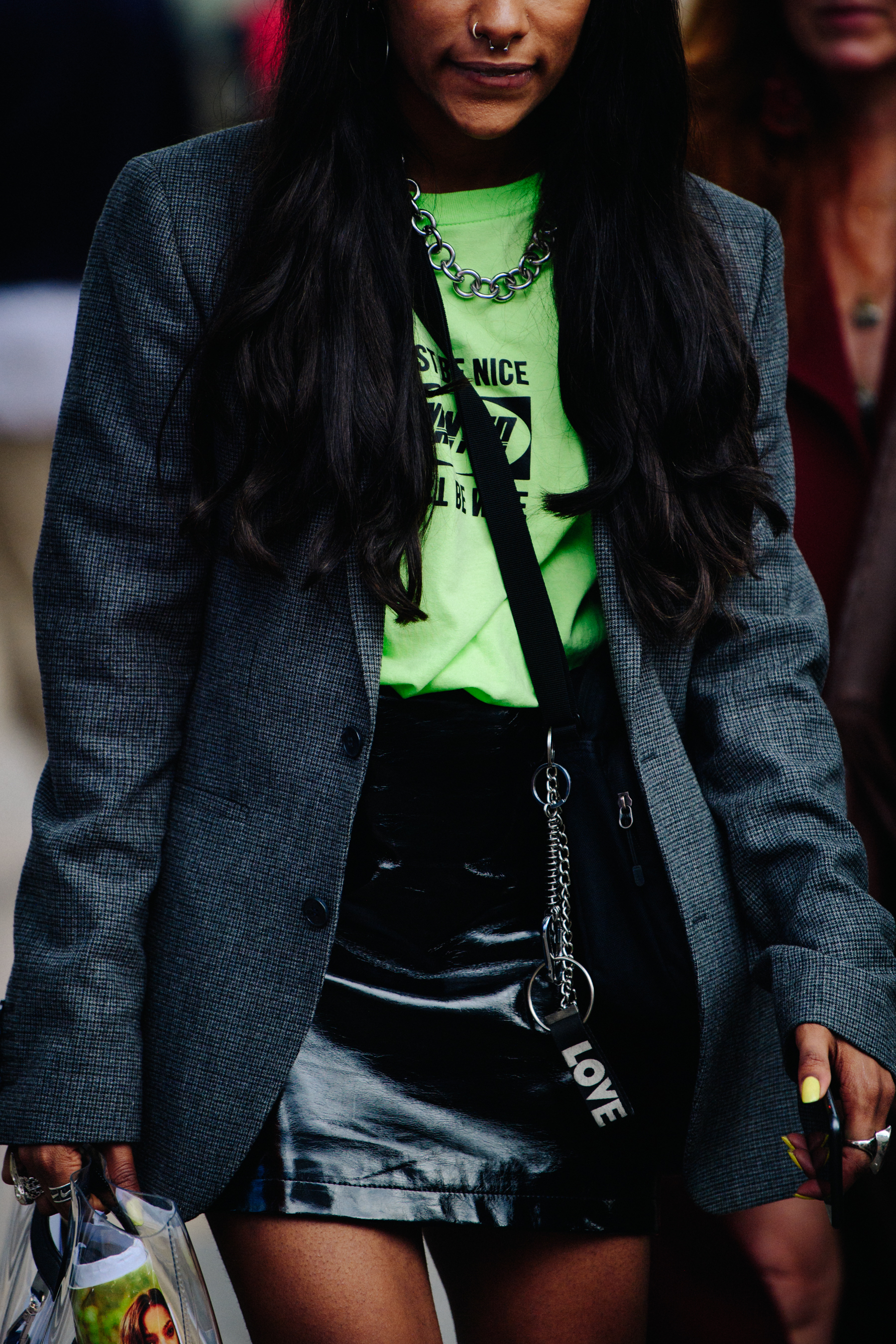 Woman wearing green tee shirt