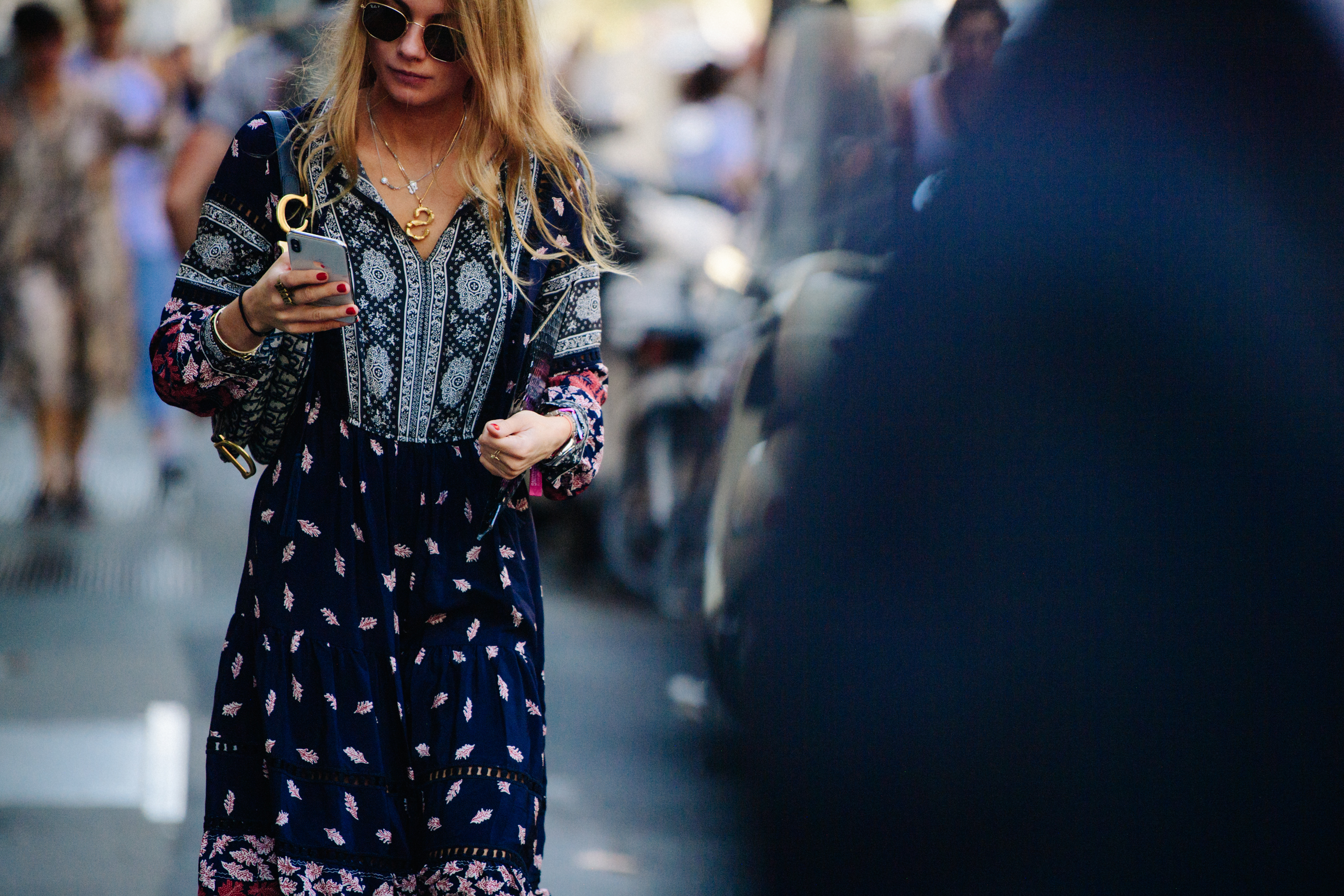 Woman wearing pattern dress