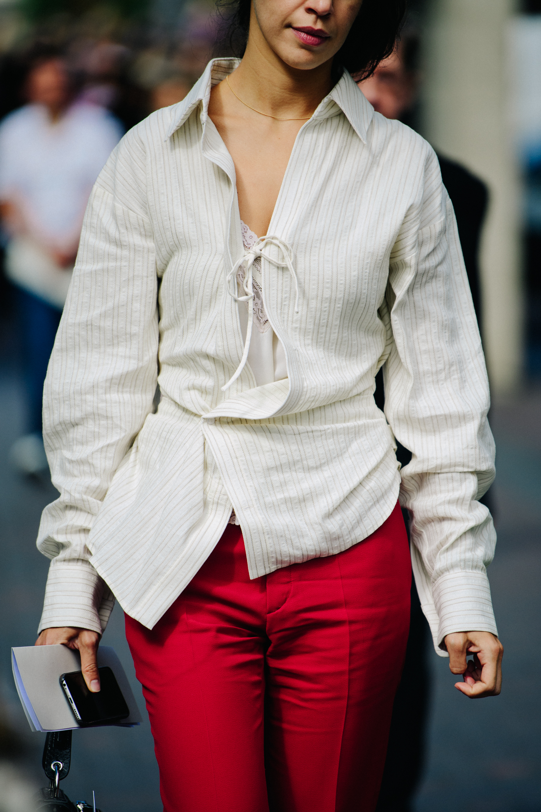Woman wearing red pants