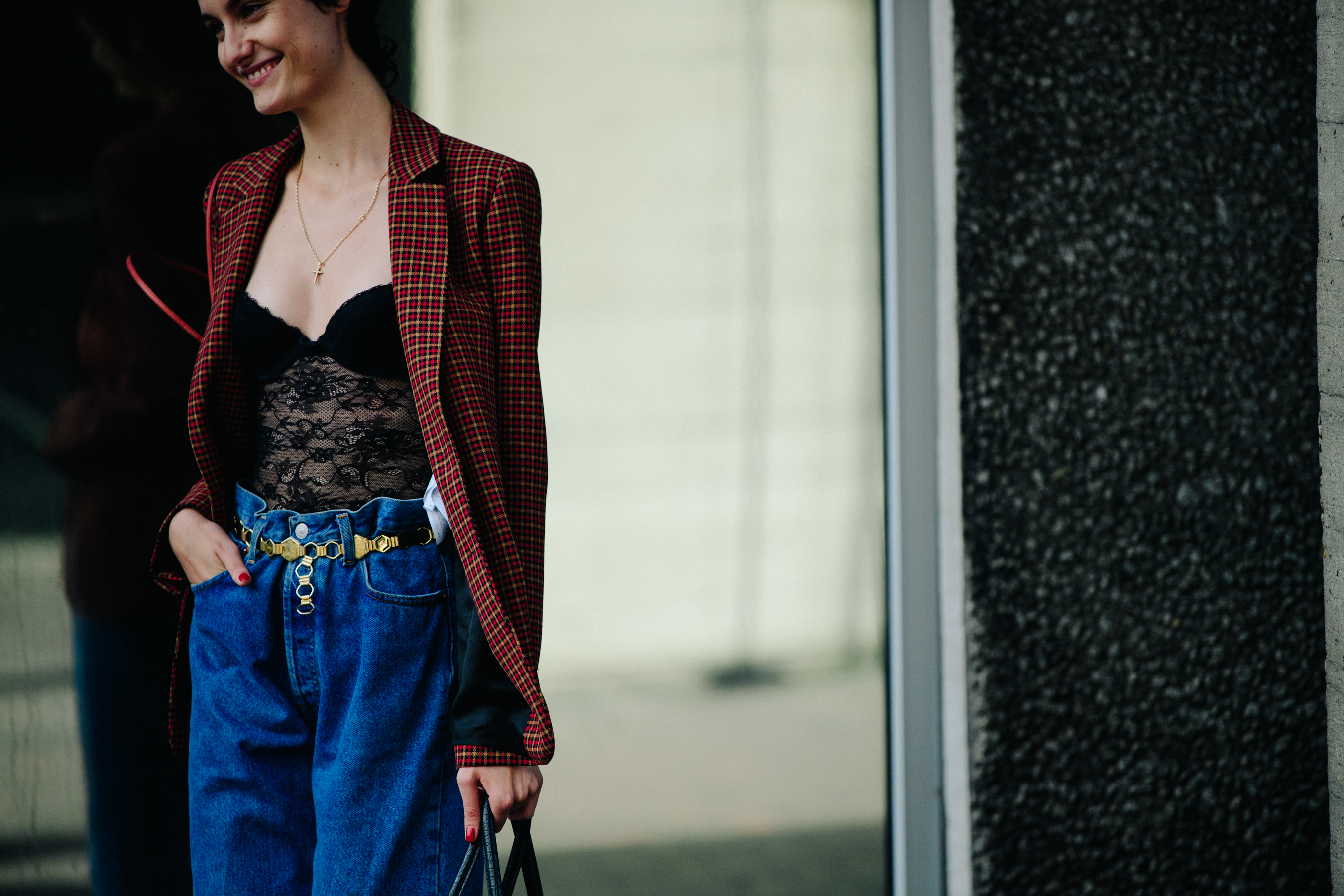 Woman wearing lace top