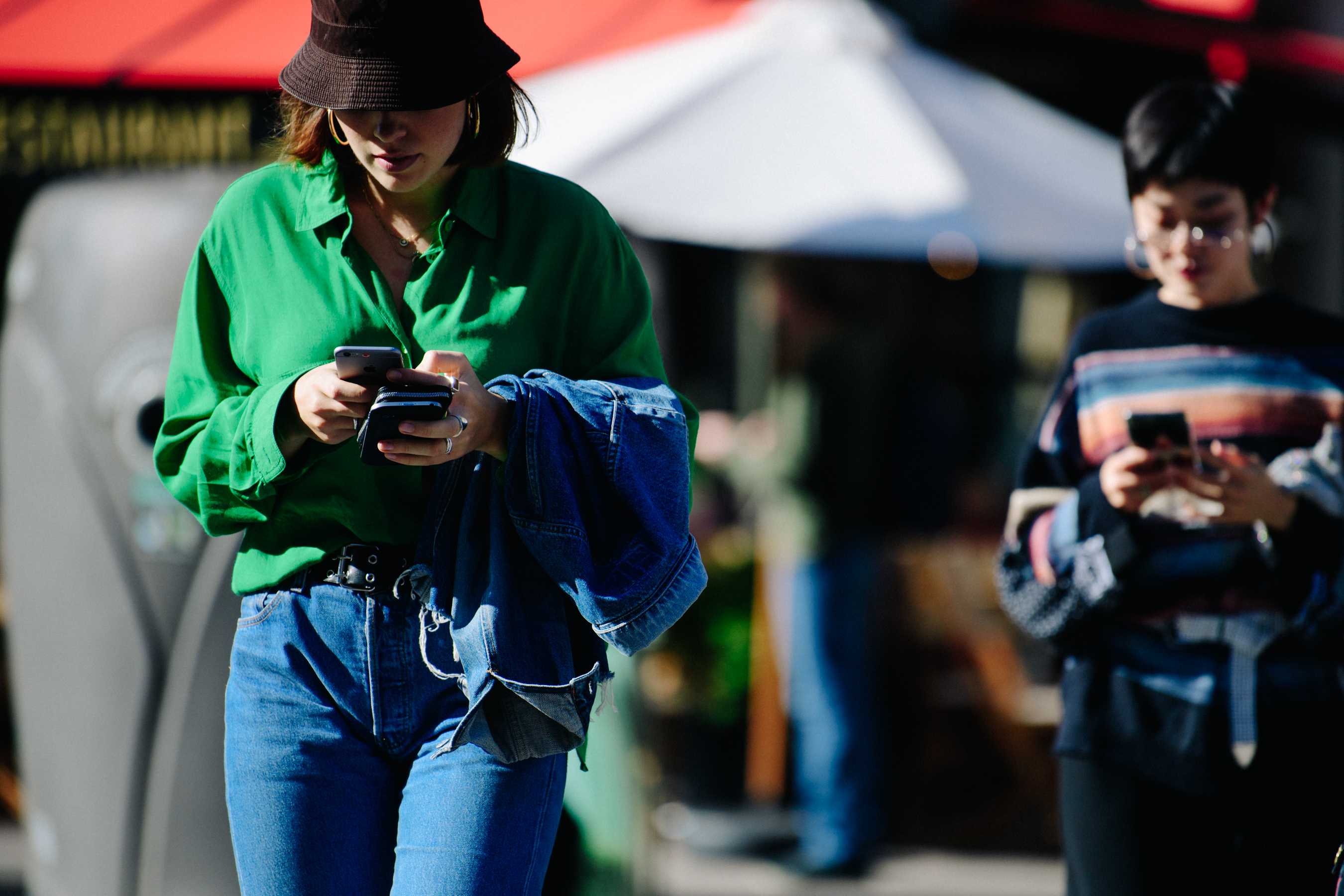Woman wearing green shirt