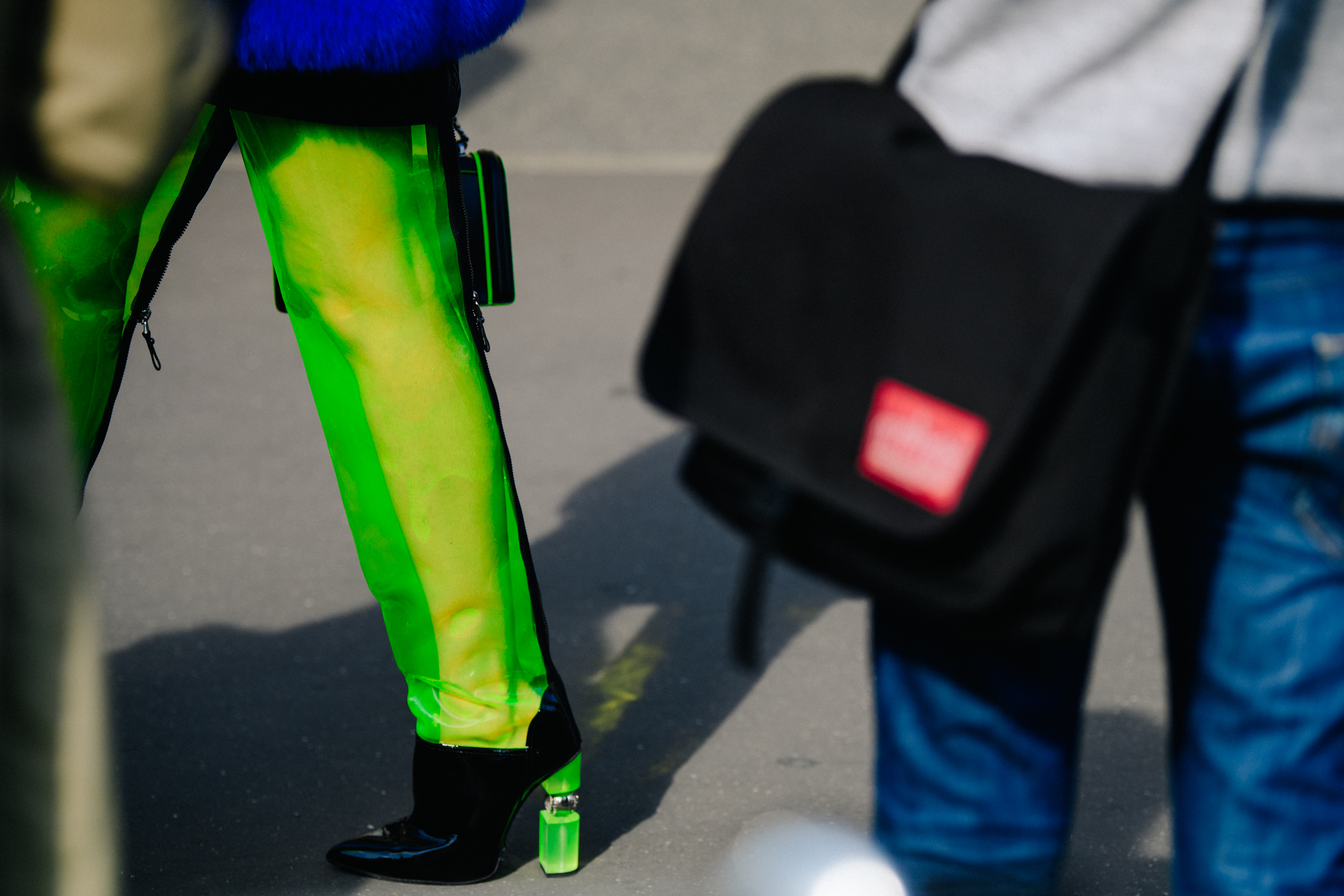 Woman wearing green fluro pants