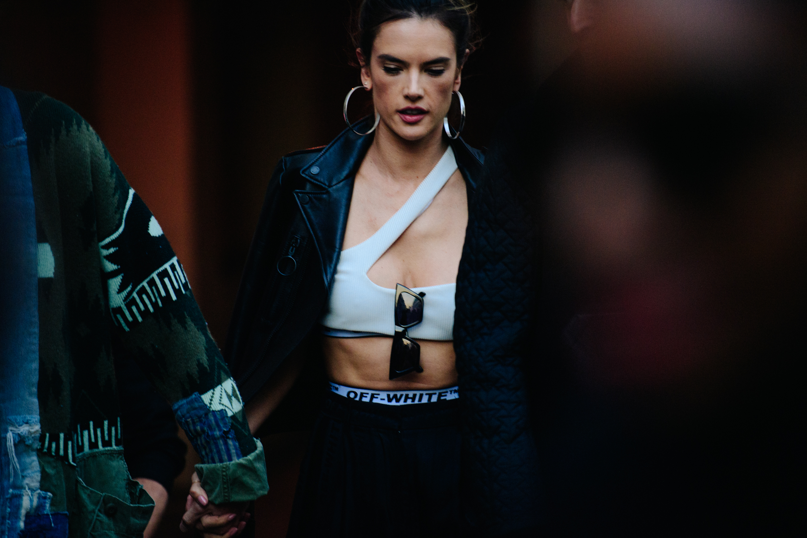 Model wearing Off-White top