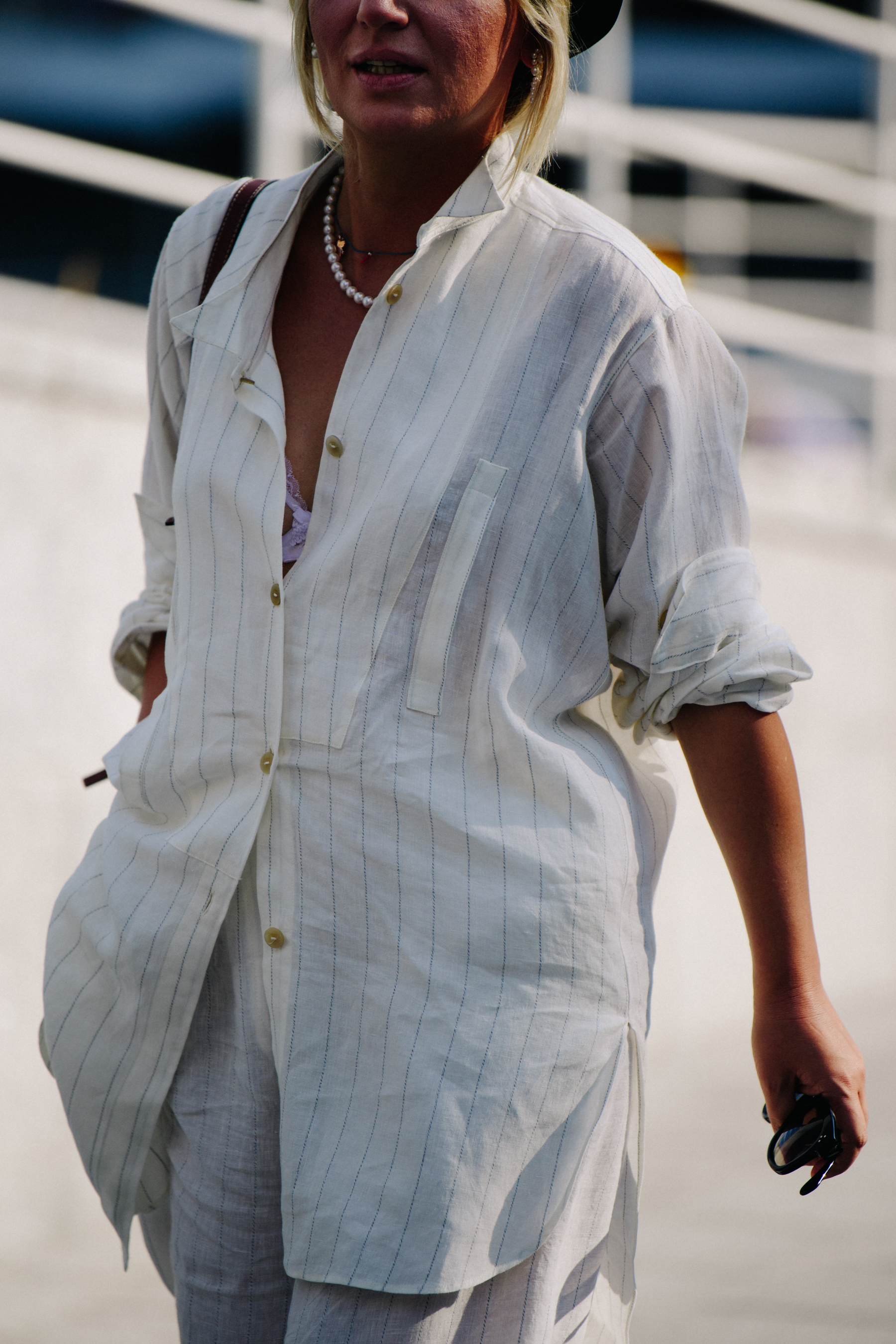 Woman wearing stripe shirt