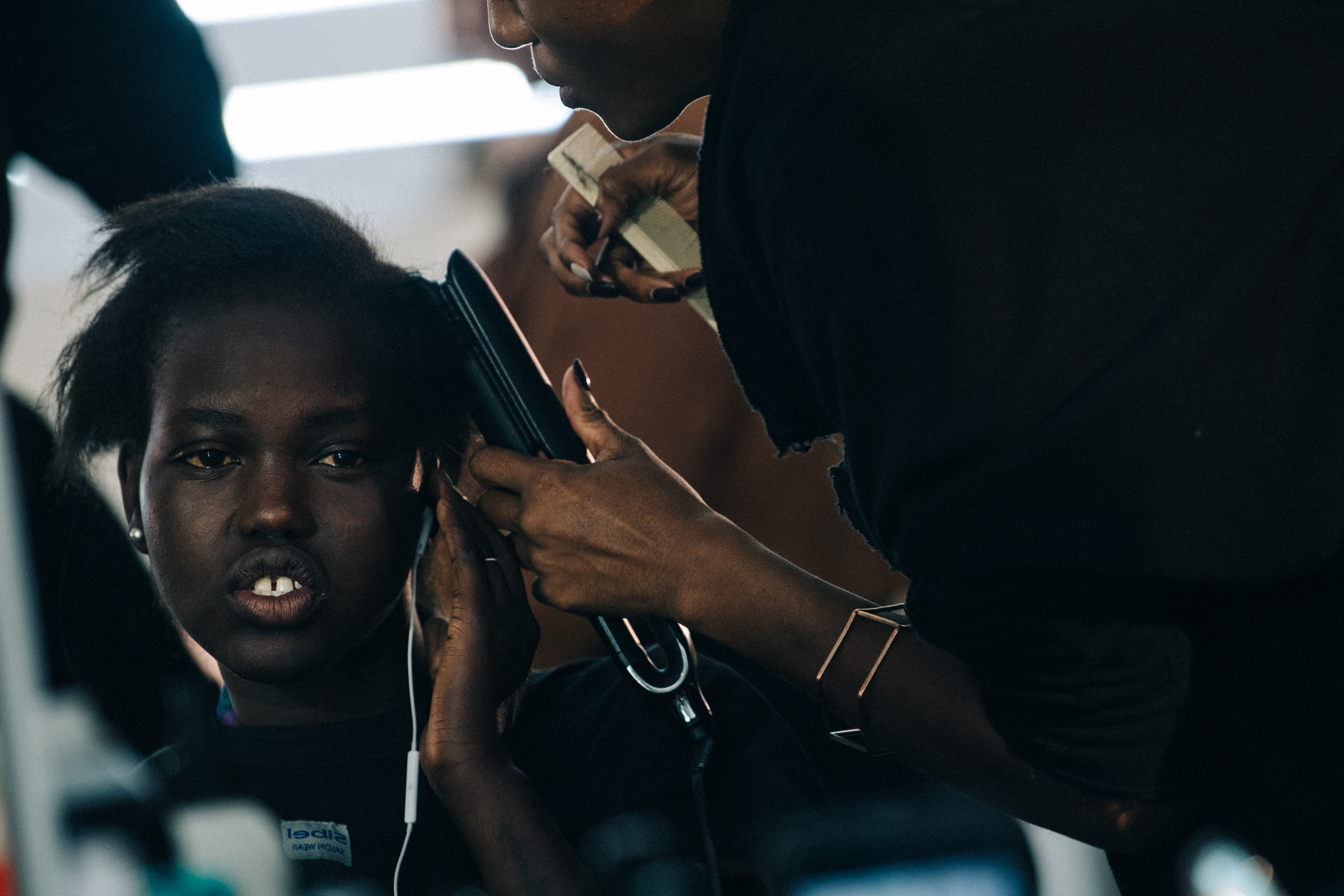 Adut Akech Bior backstage at Haider Ackermann