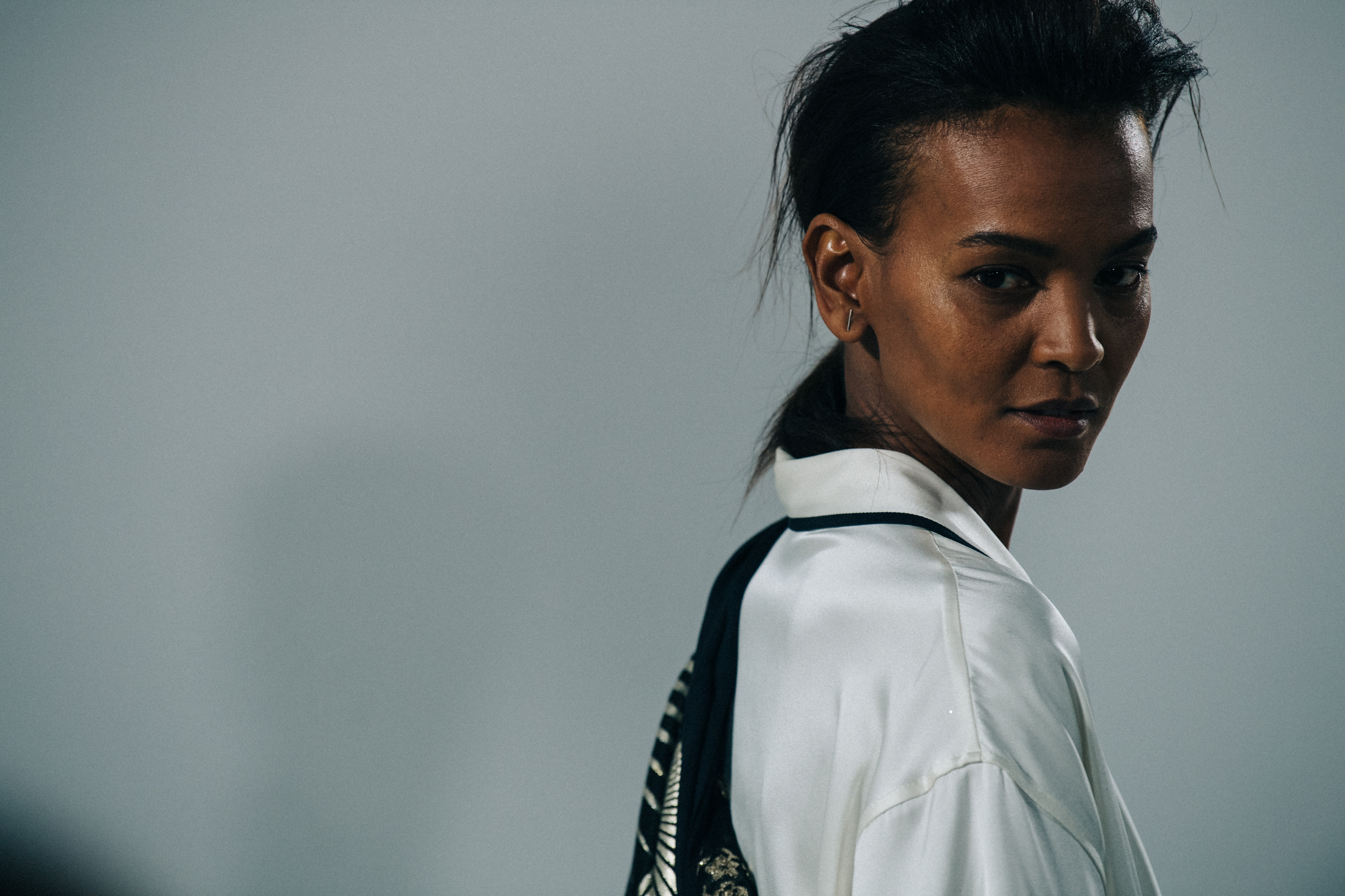 Liya Kebede backstage at Haider Ackermann