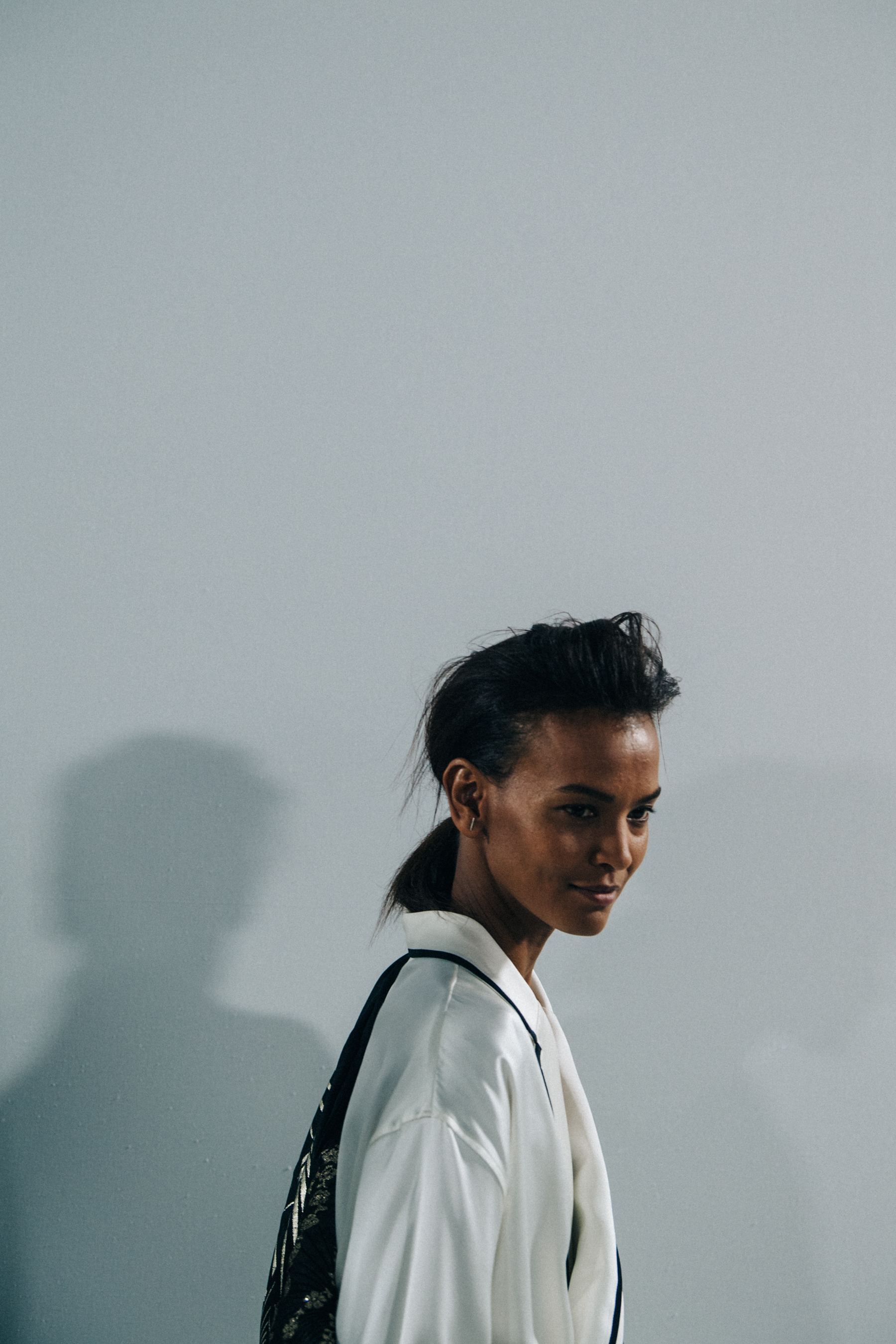 Liya Kebede backstage at Haider Ackermann