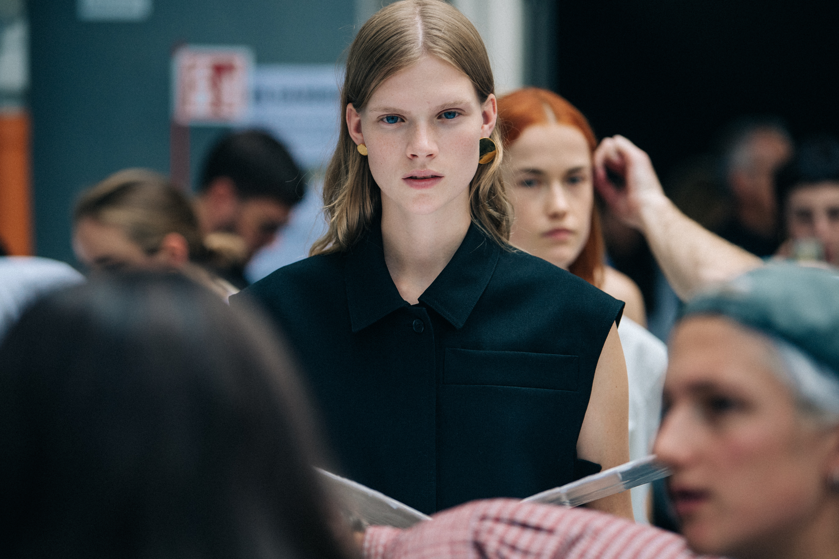 Sara Eirud backstage at Jil Sander