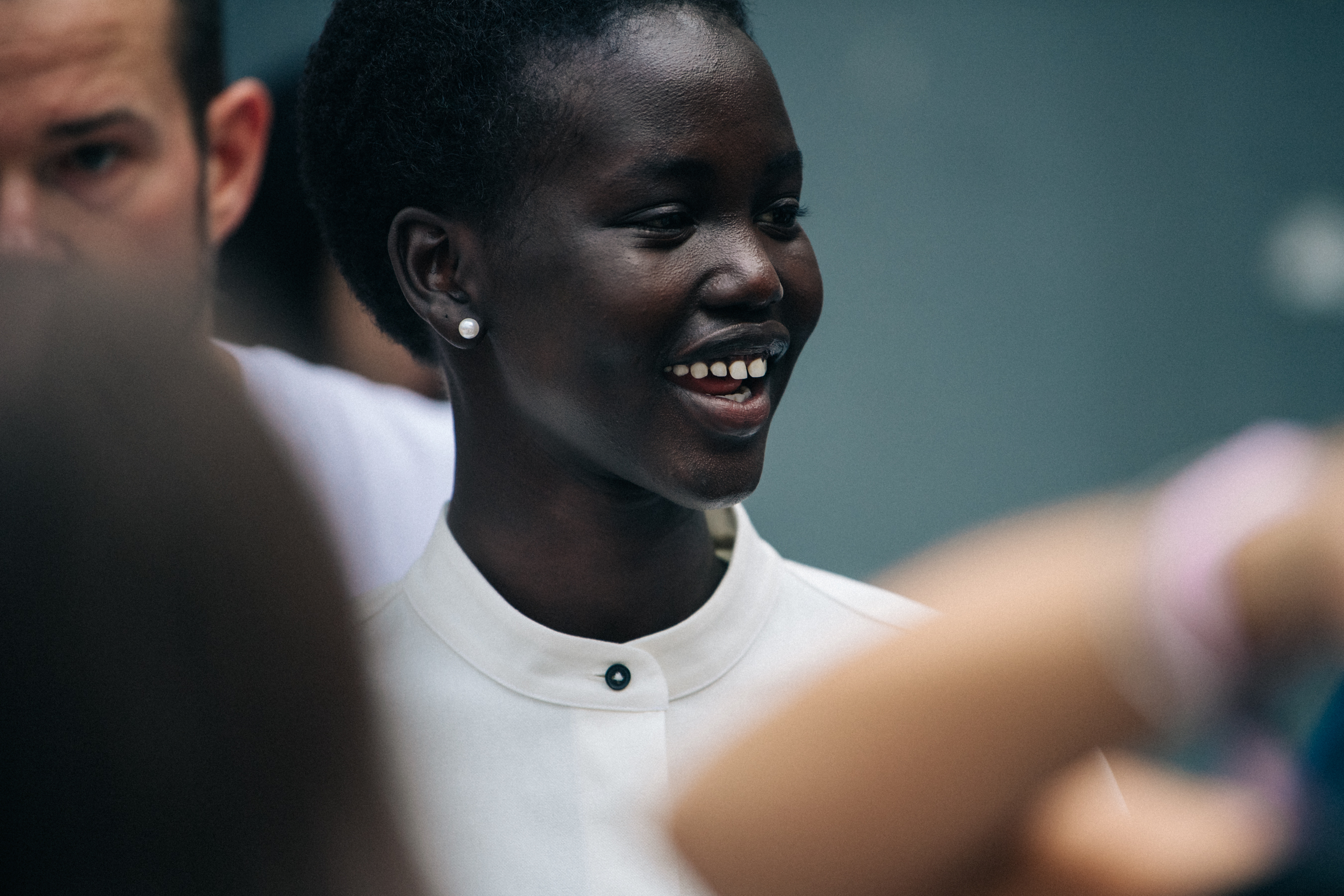 Adut Akech Bior backstage at Jil Sander