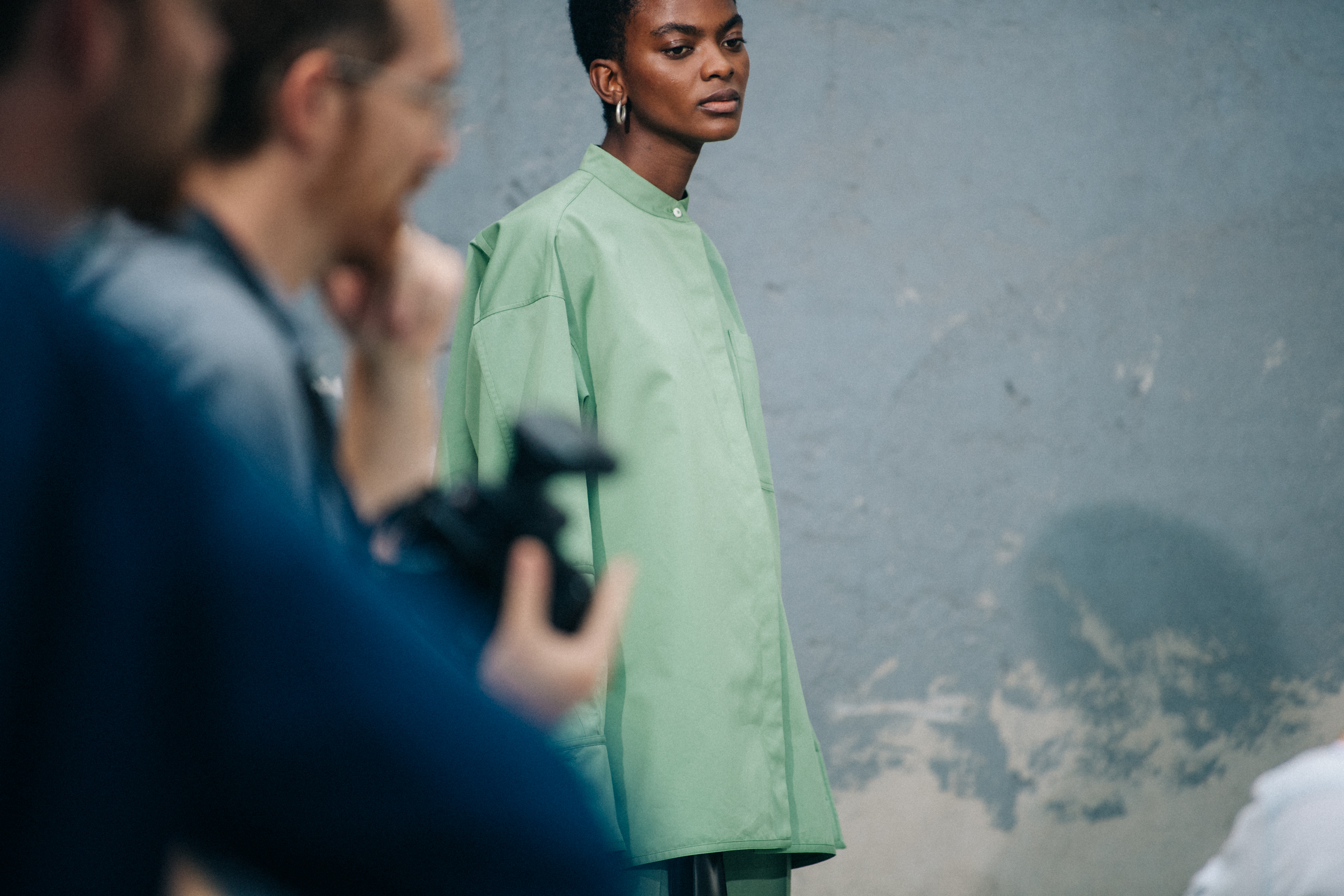 Aube Jolicoeur backstage at Jil Sander
