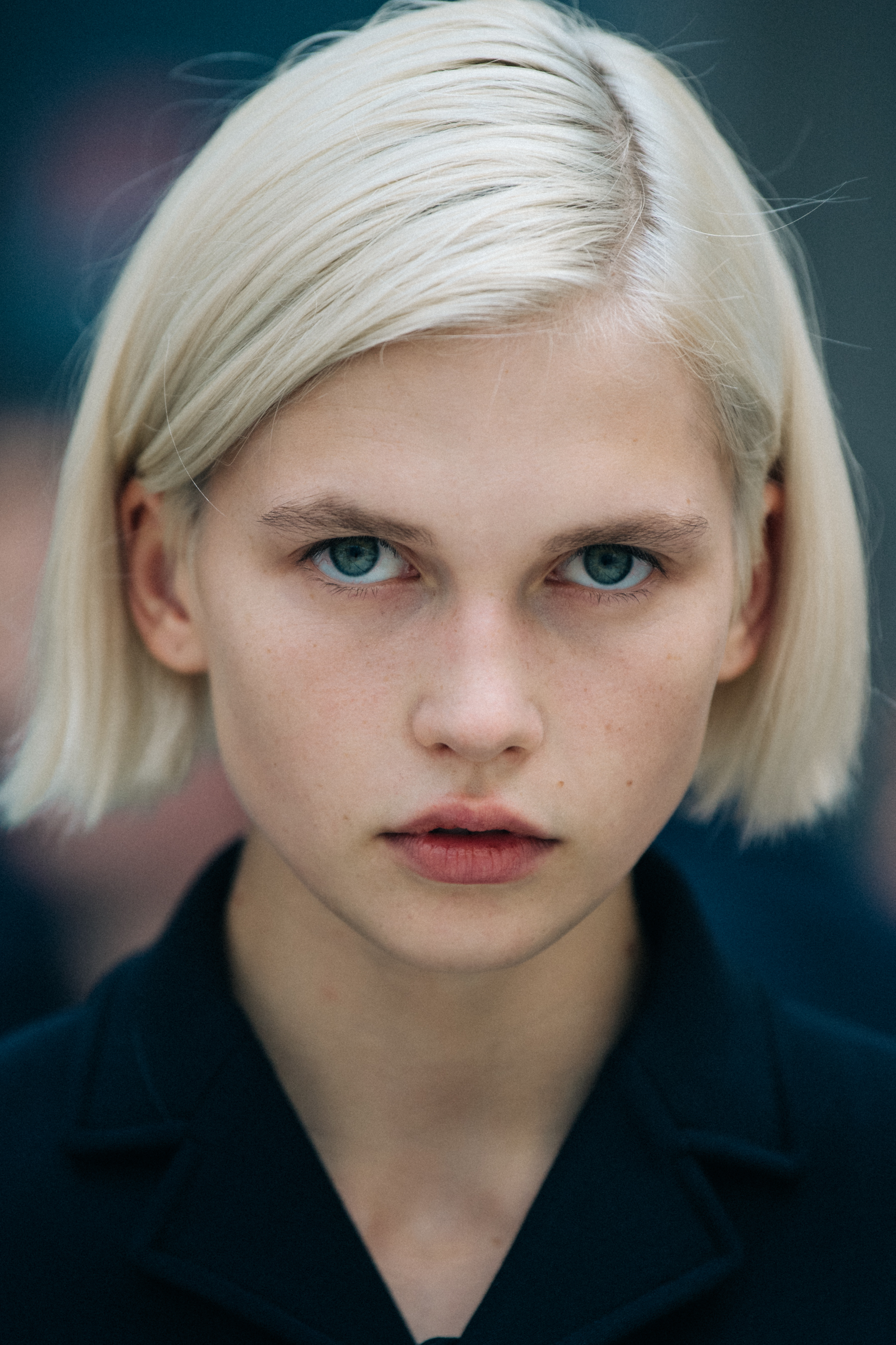 Portrait of model with white hair