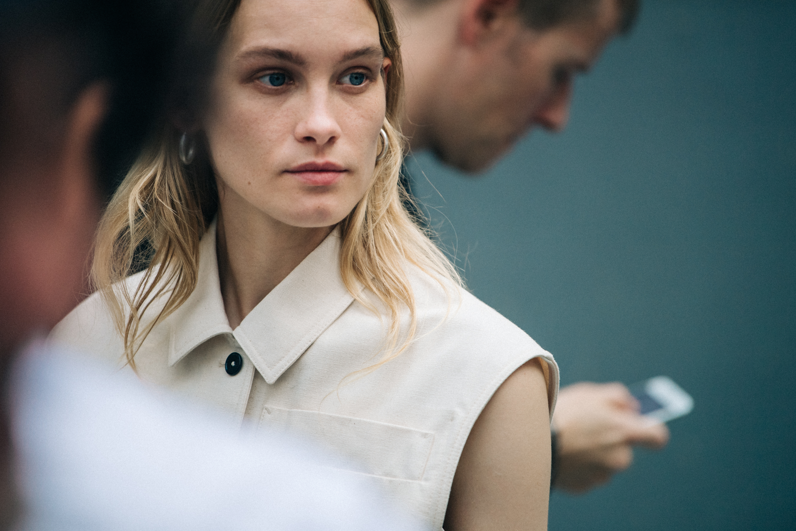 Model wearing white Jil Sander outfit