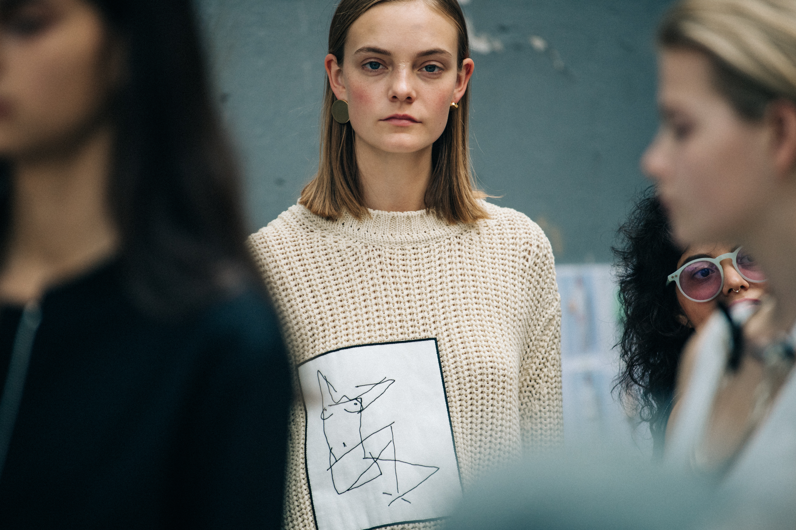 Nimue Smit backstage at Jil Sander