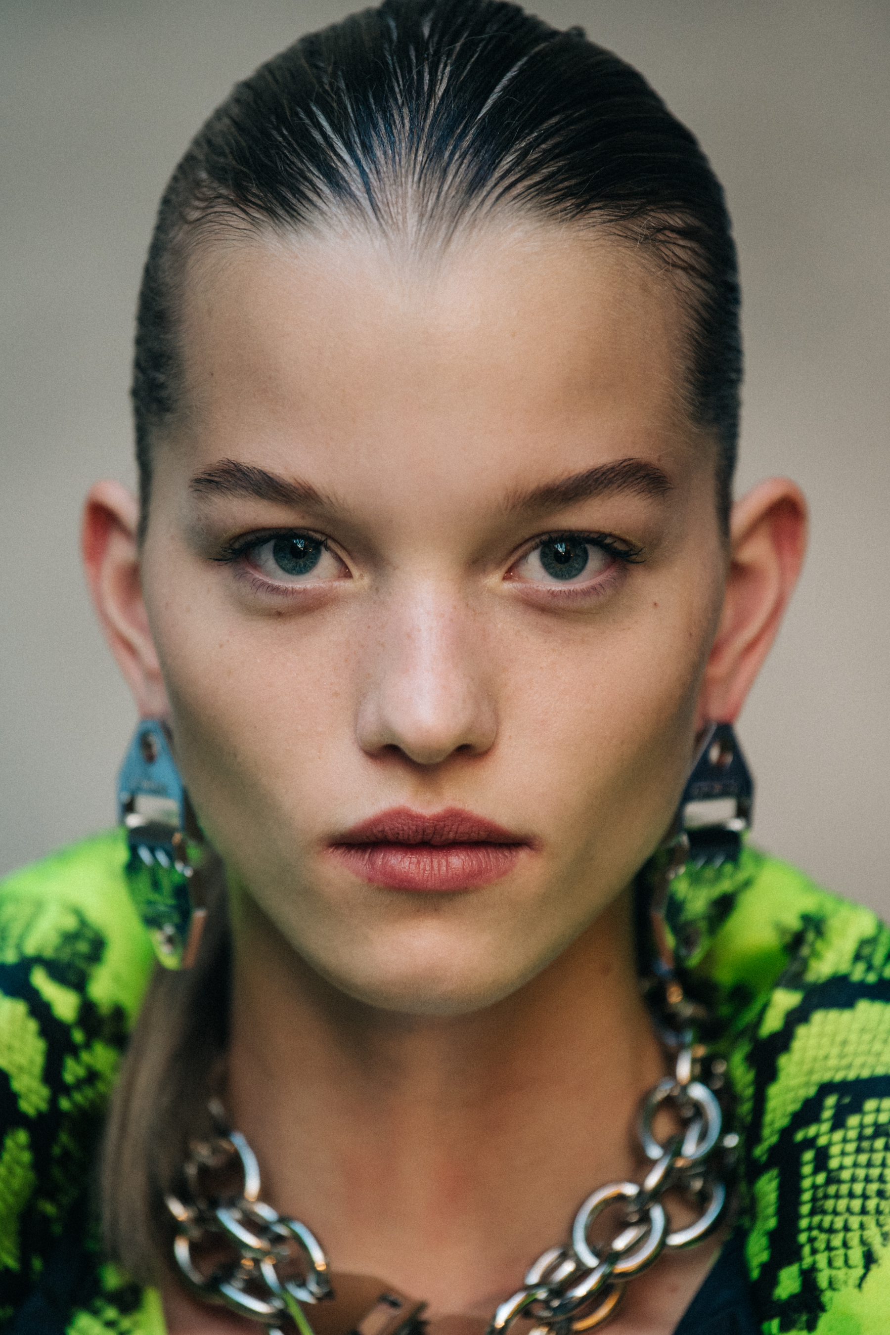 Portrait of model with slicked back hair