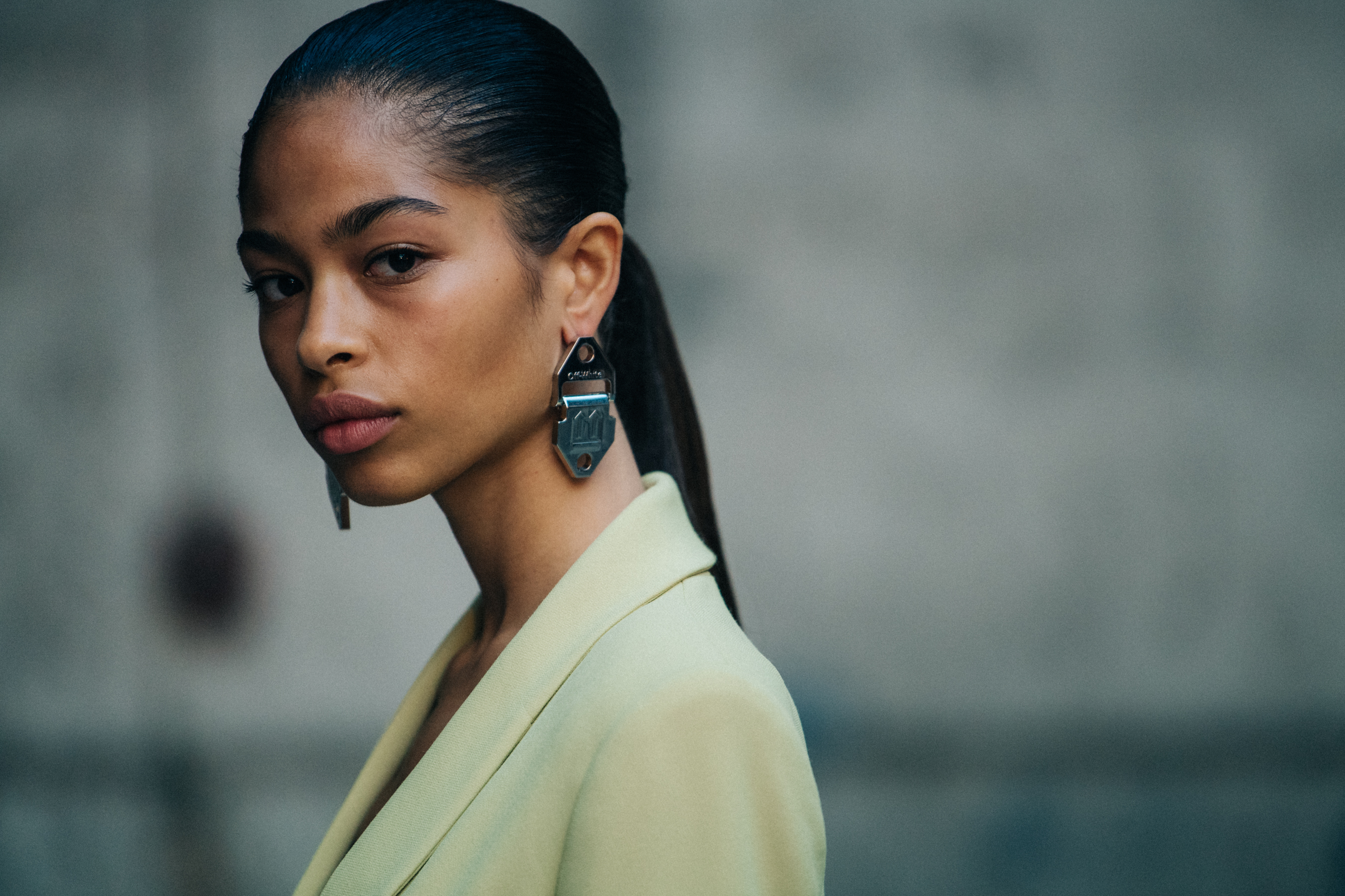 Model wearing pale yellow at Off-White