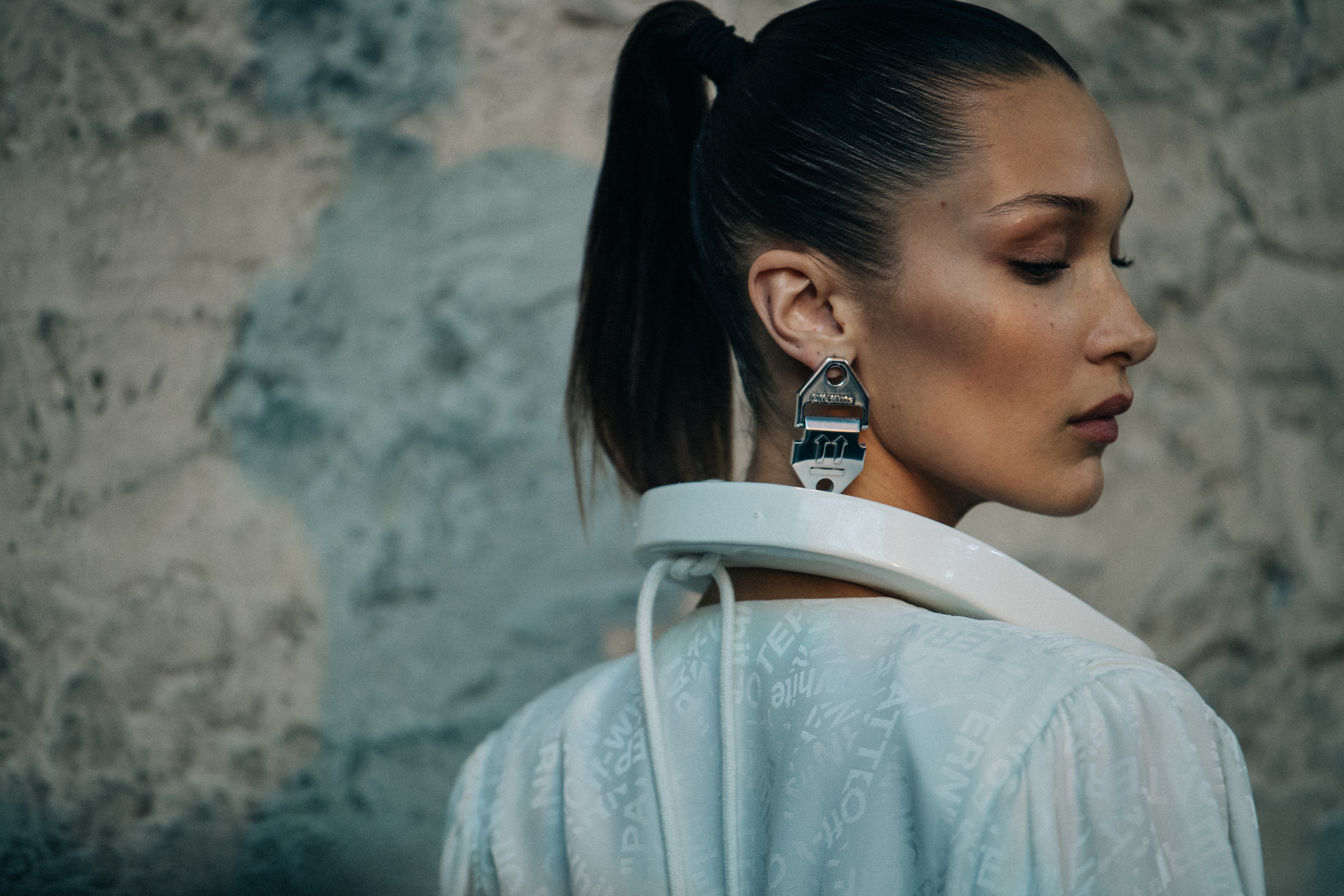 Bella Hadid backstage at Off-White