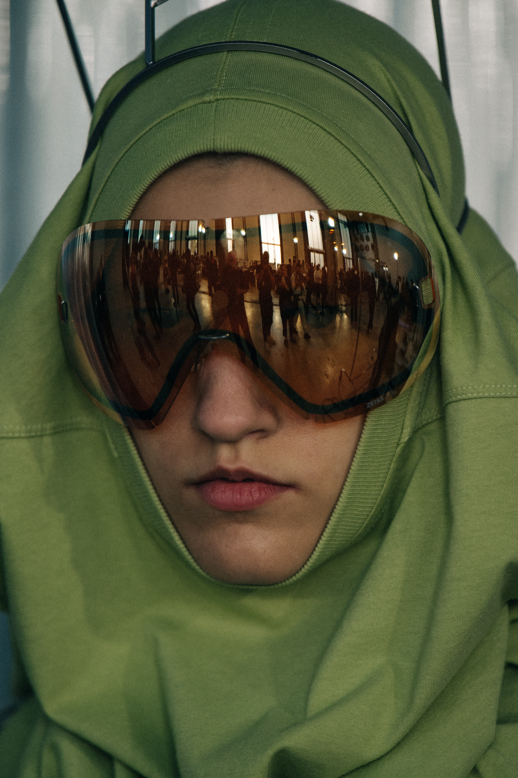 Model wearing green Rick Owens outfit