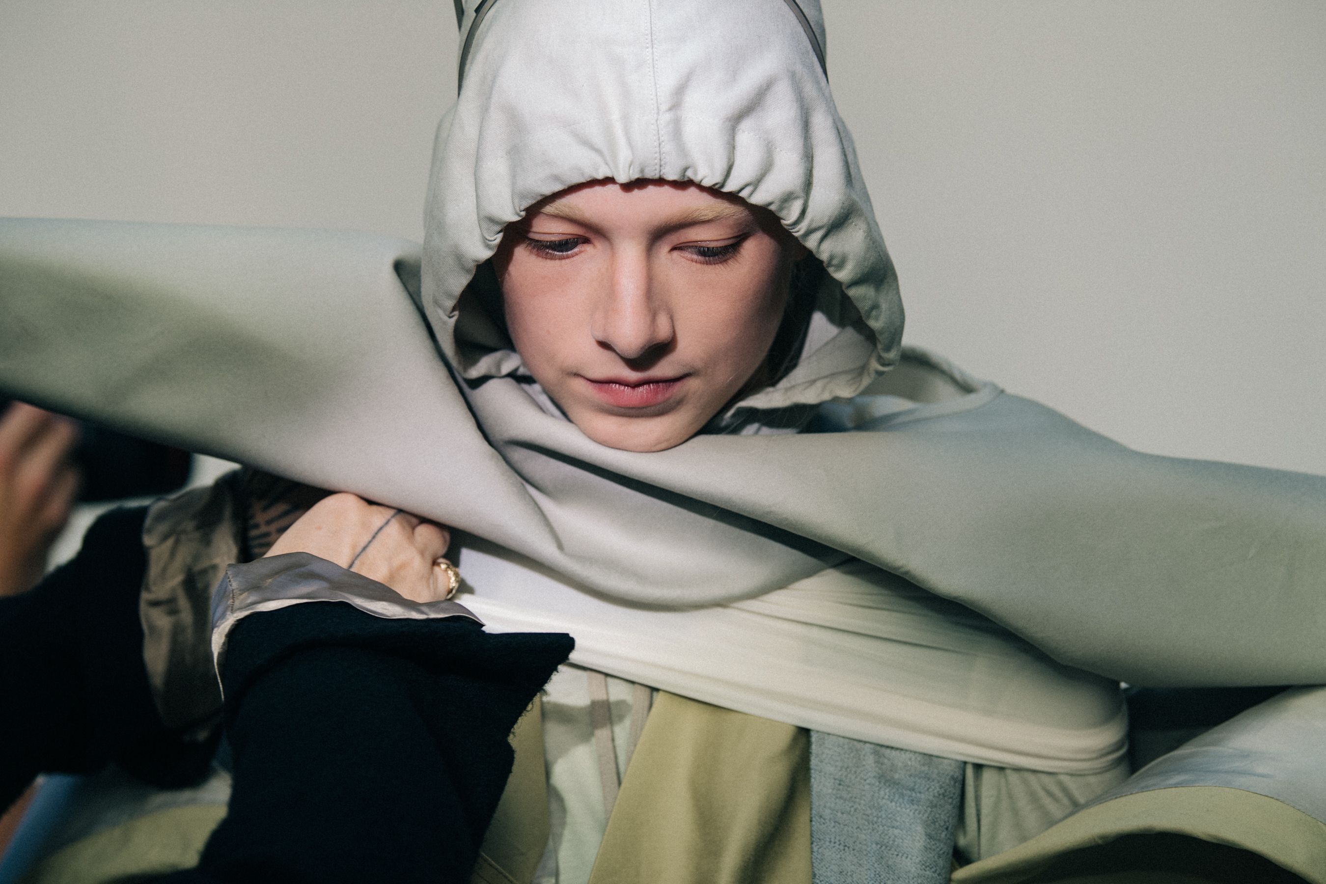 Hunter Schafer backstage at Rick Owens