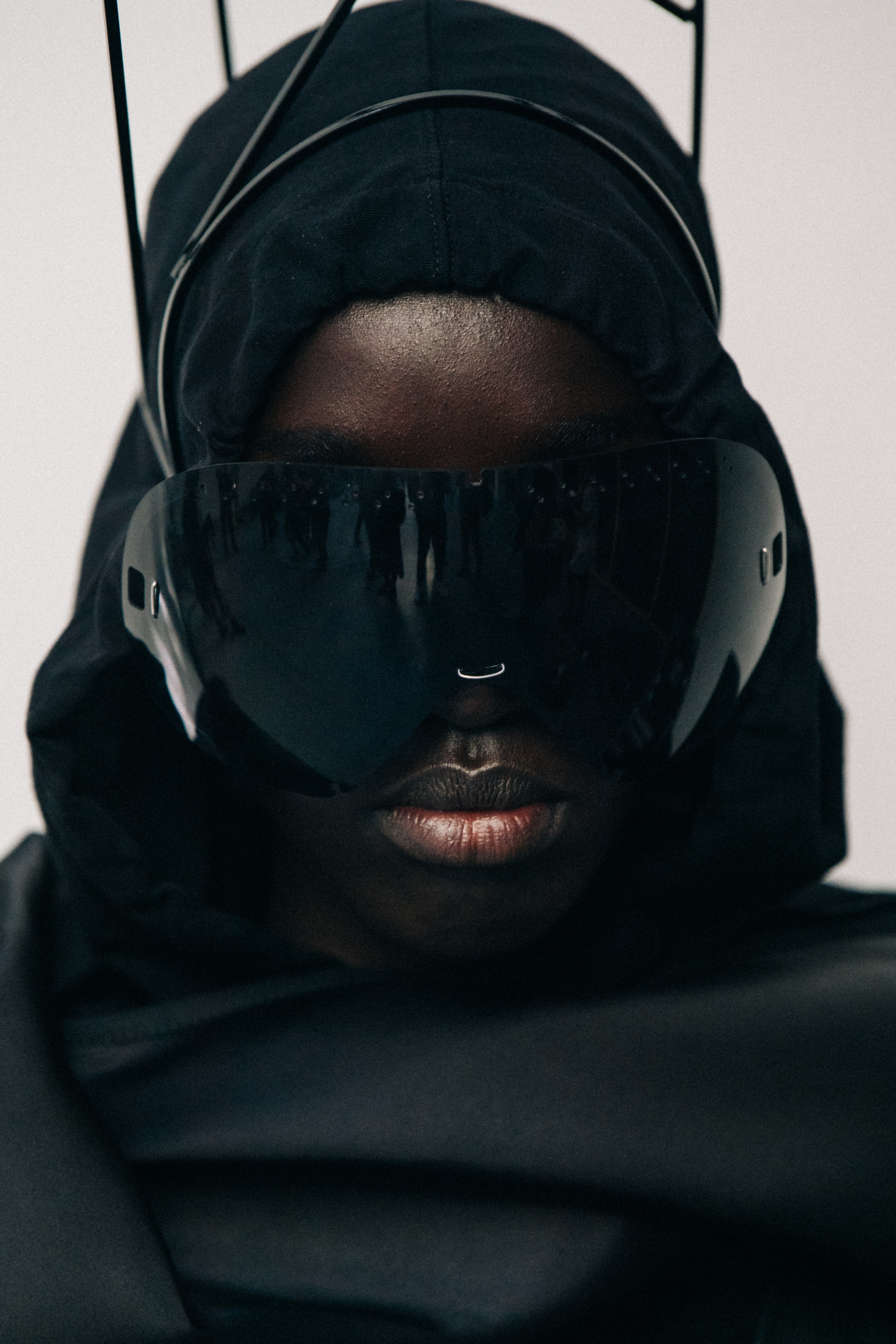 Portrait of model wearing goggles