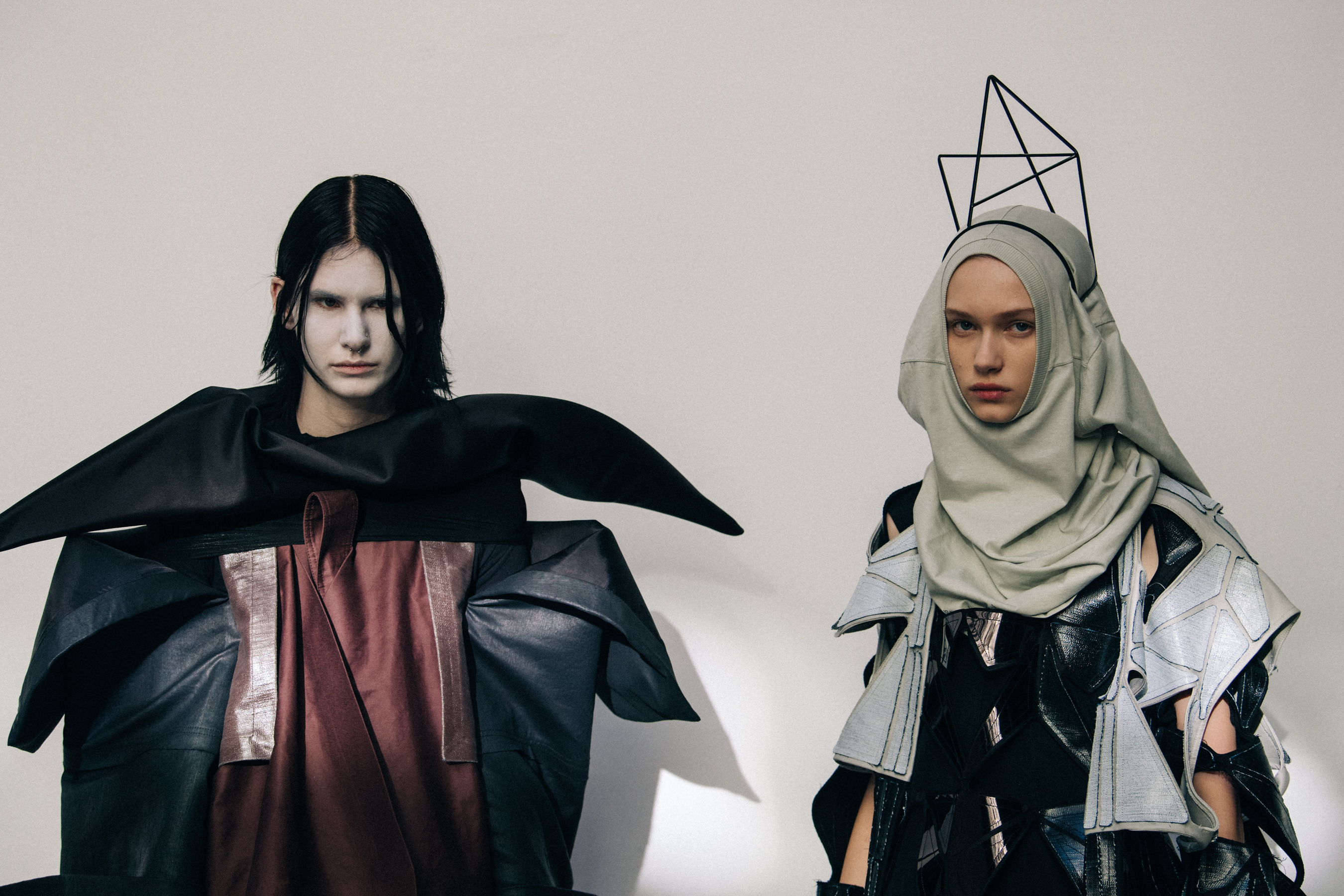 Model wearing grey hoodie at Rick Owens