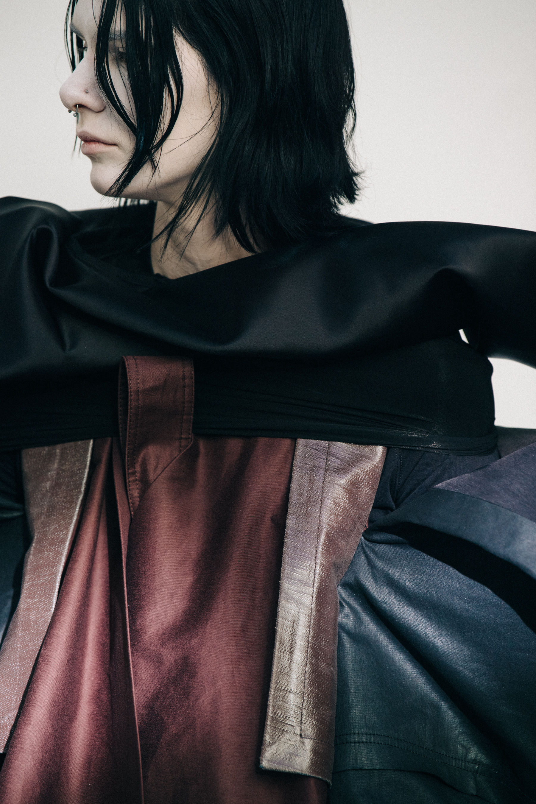 Model wearing red outfit at Rick Owens