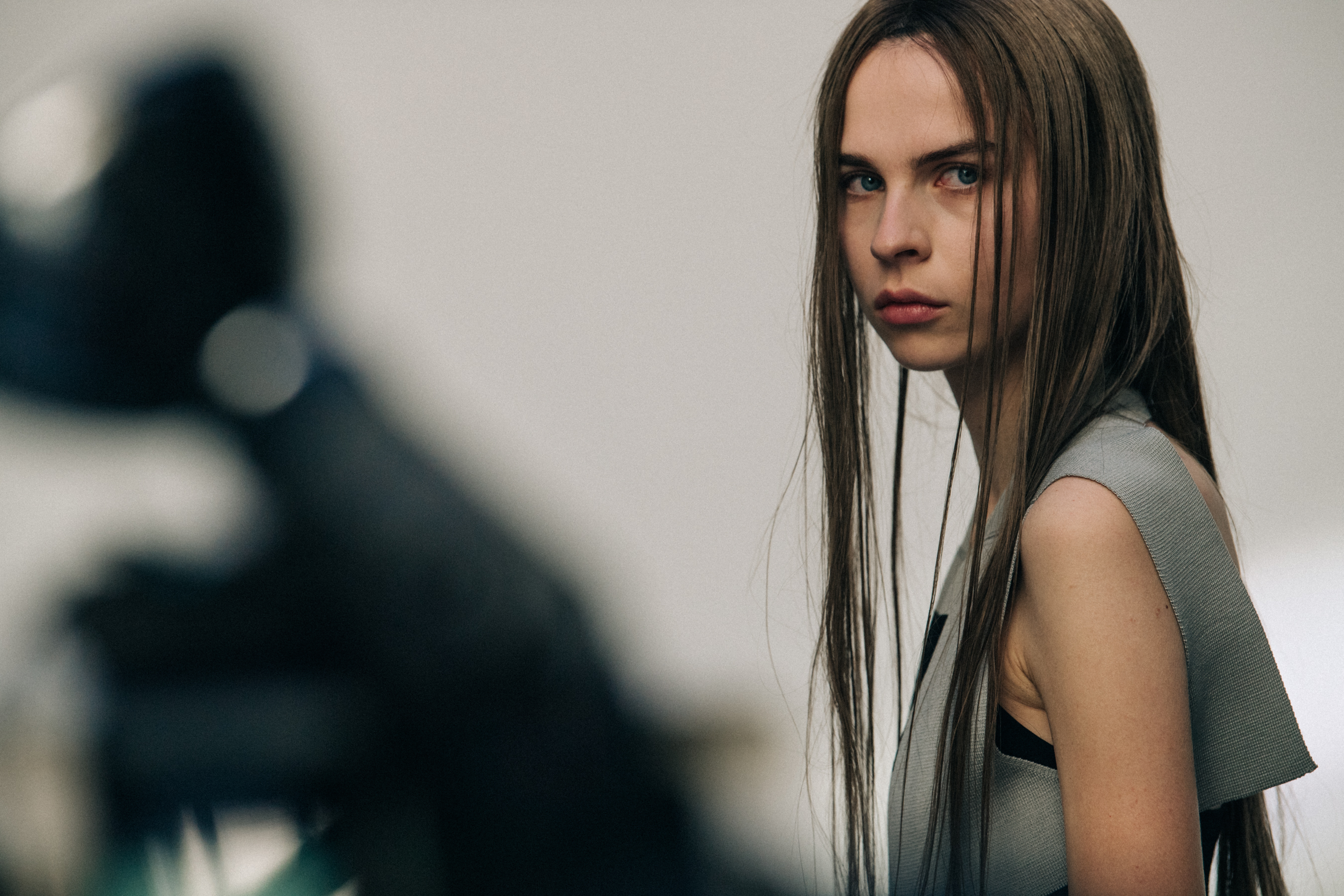 Model wearing striped Rick Owens outfit