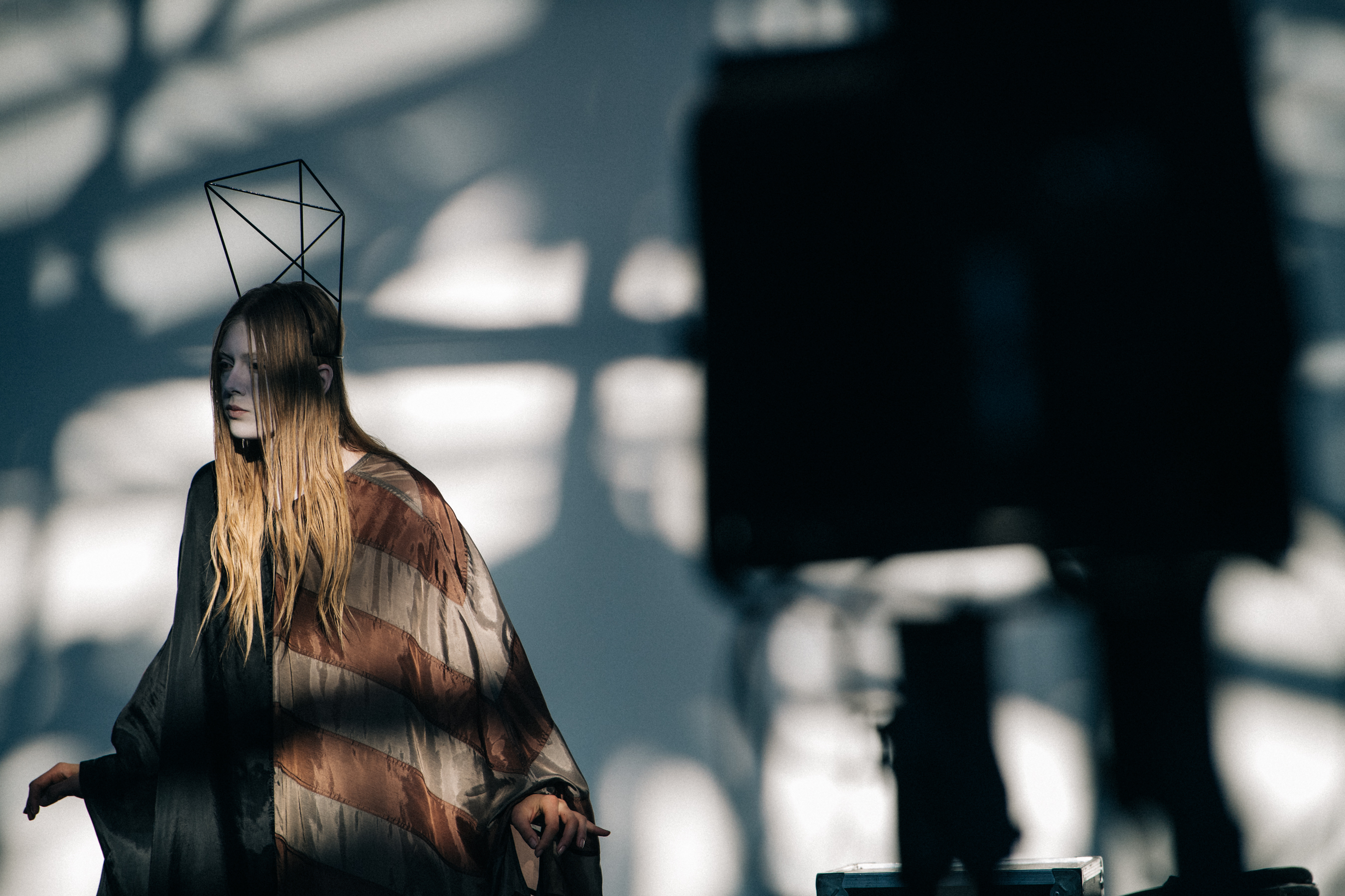 Model wearing striped Rick Owens outfit