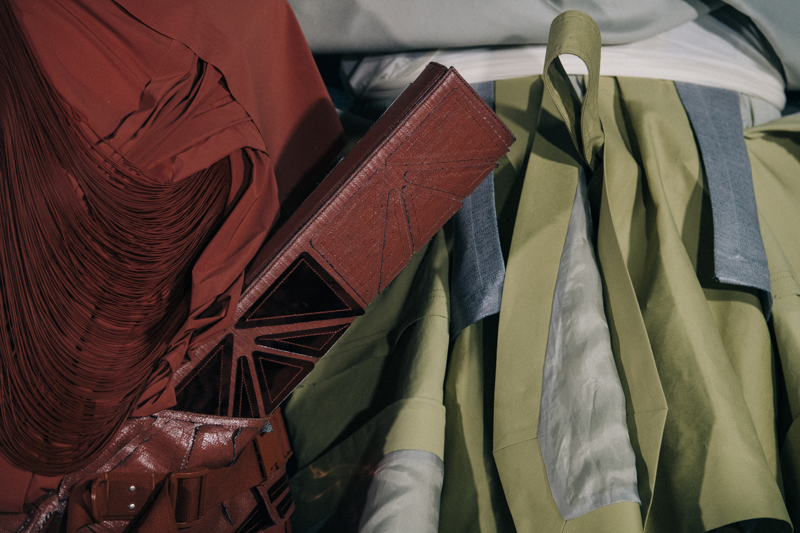 Red and green clothing at Rick Owens