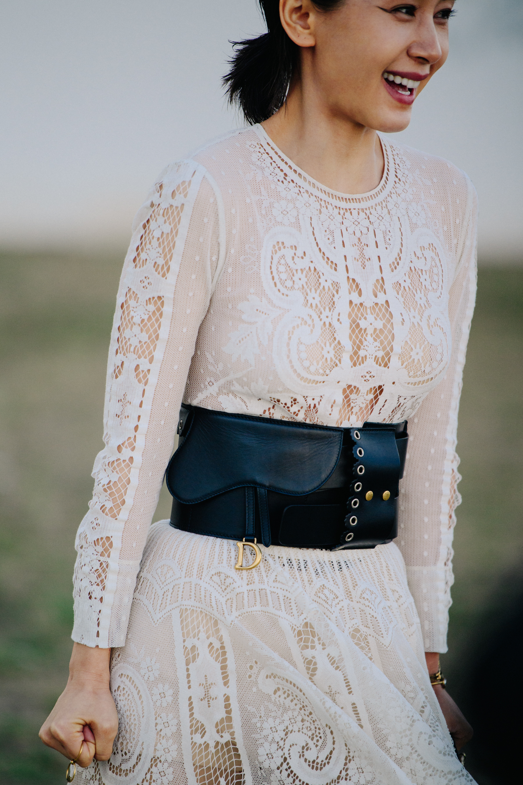 Woman wearing Christian Dior dress