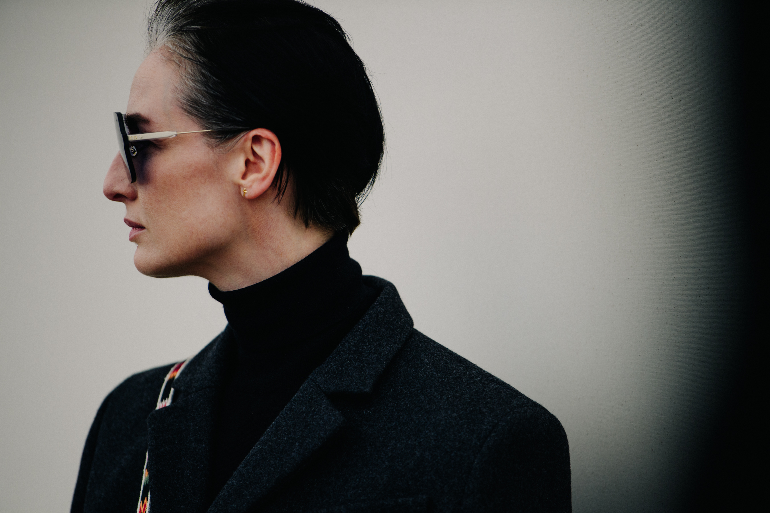 Woman wearing black turtleneck