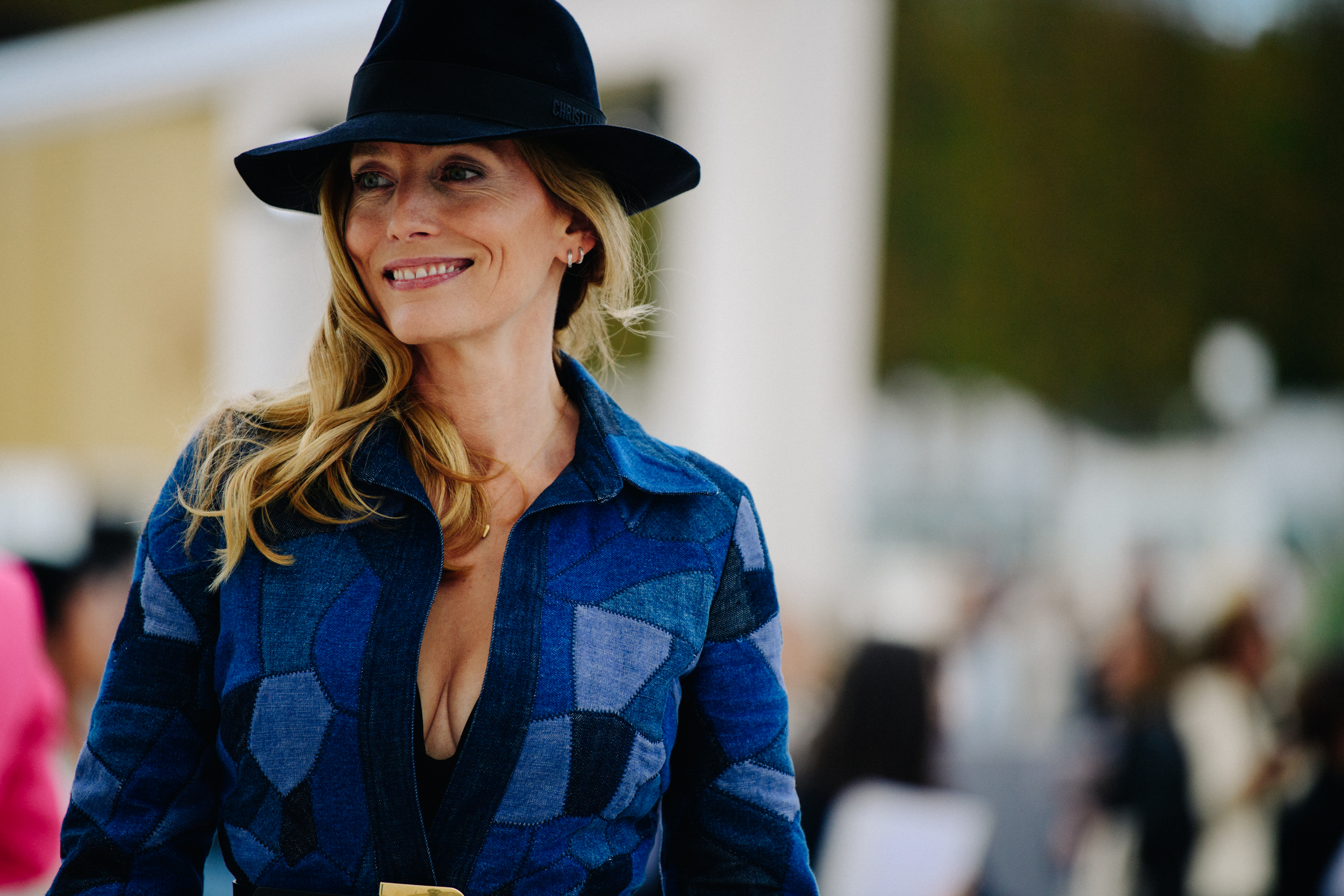 Woman wearing blue jacket