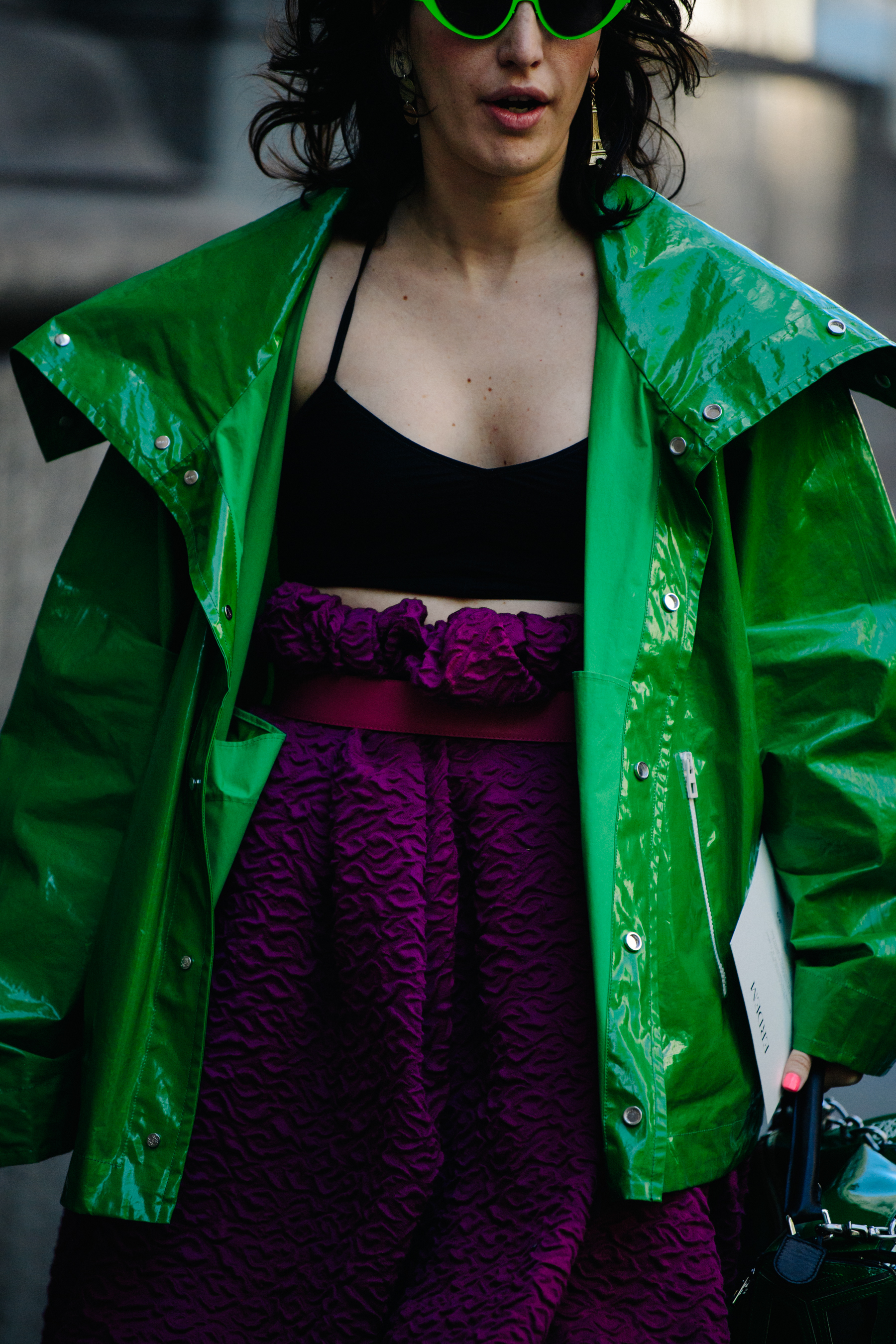 Woman wearing green jacket