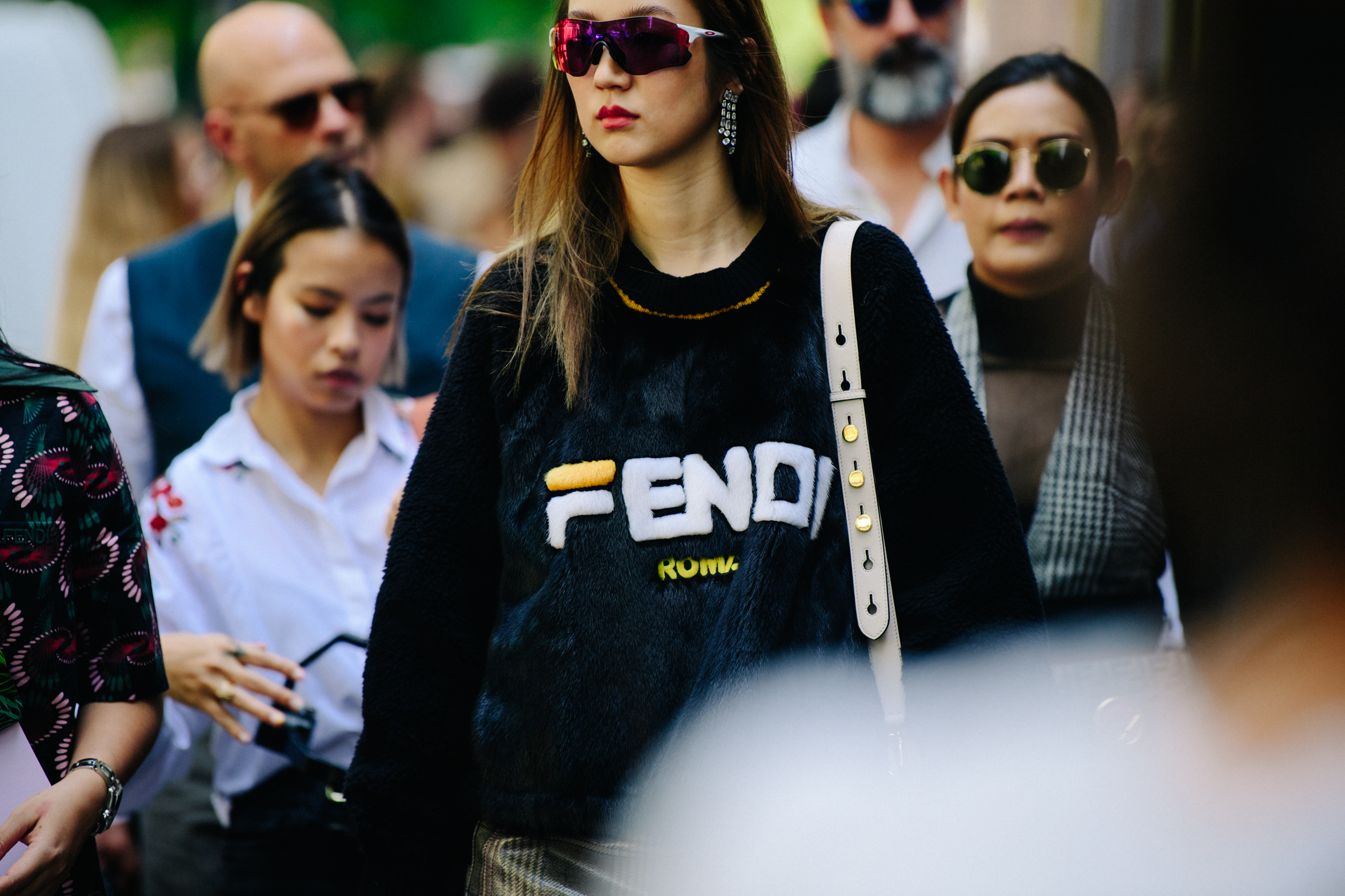 Woman wearing Fendi jumper