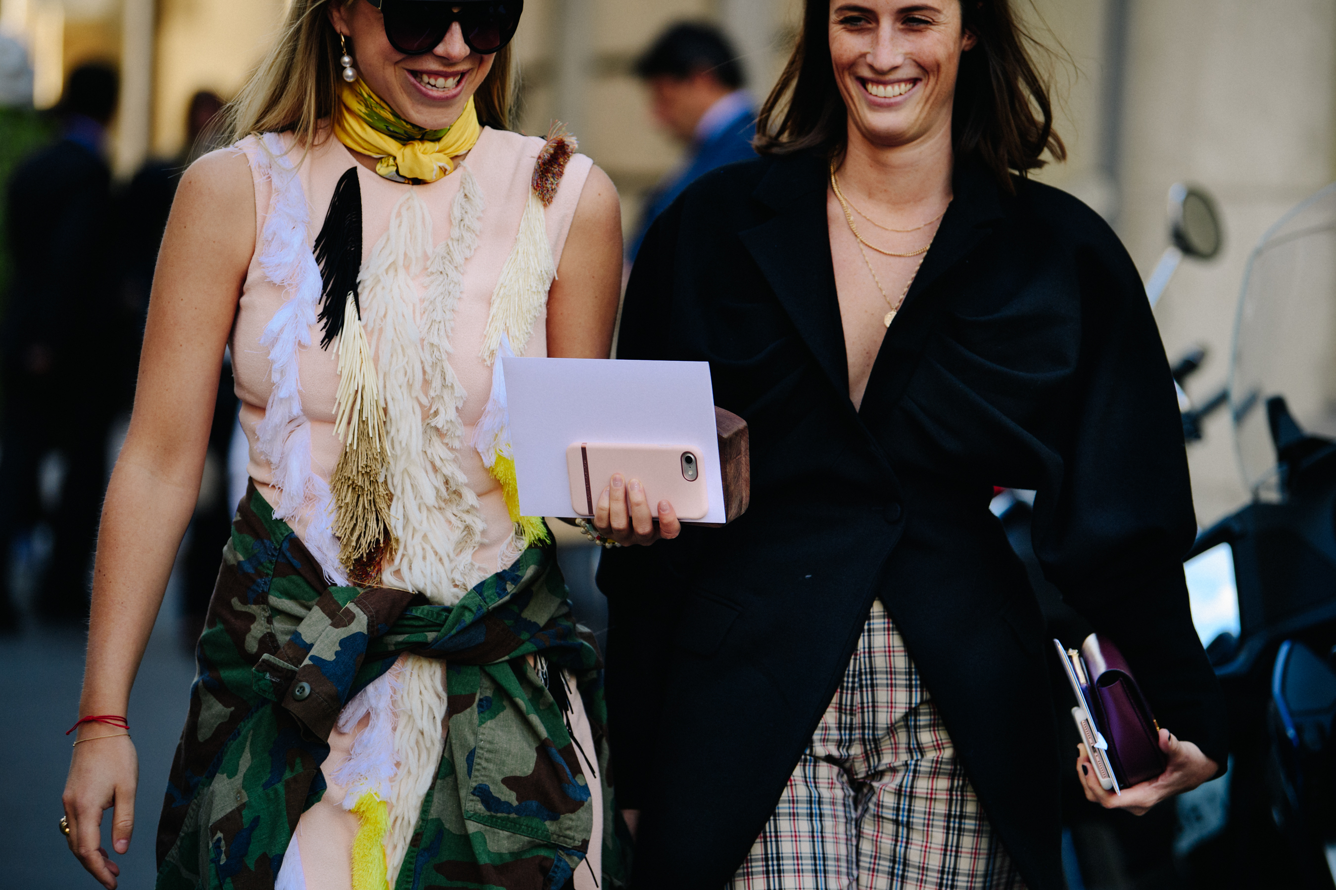 Two women wearing patterns