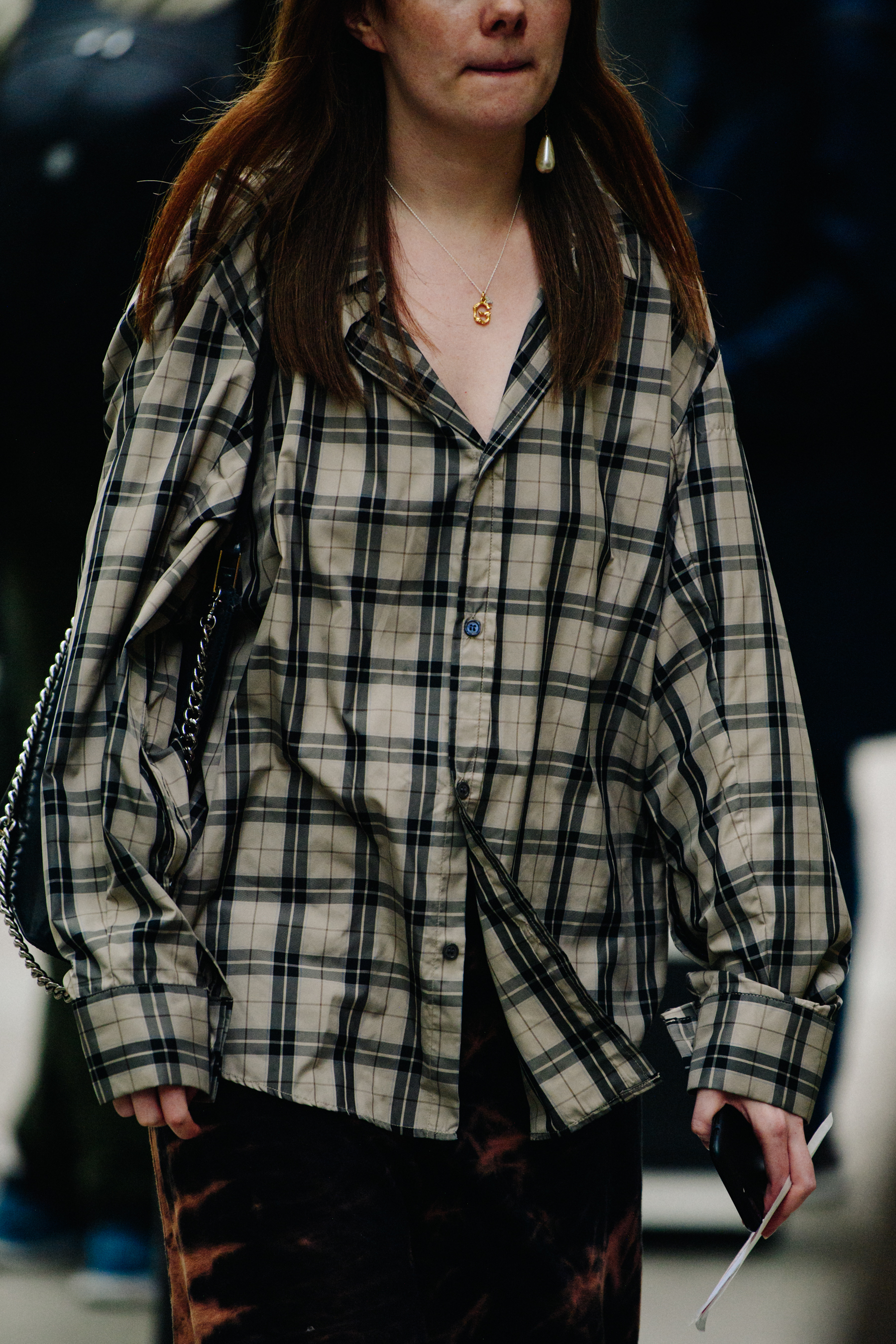 Woman wearing check shirt