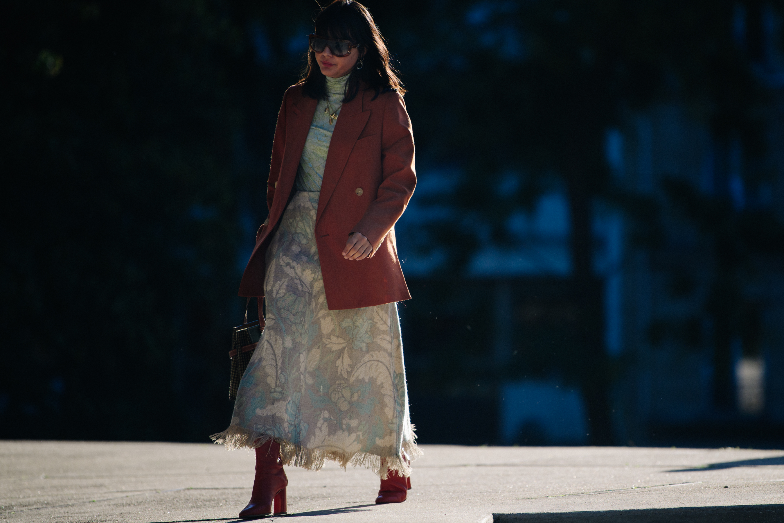 Woman wearing brown suit jacket