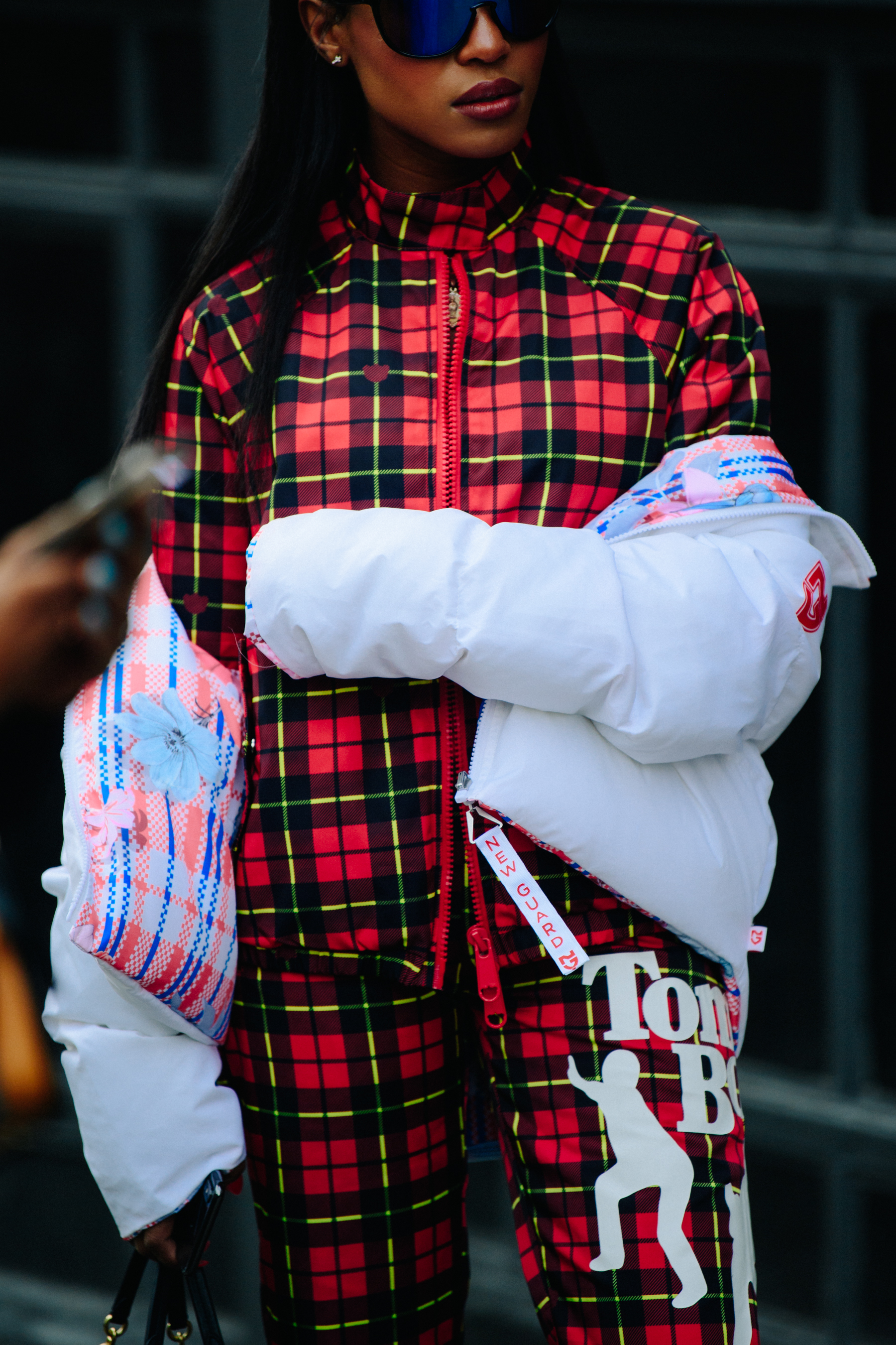Woman wearing red check shirt