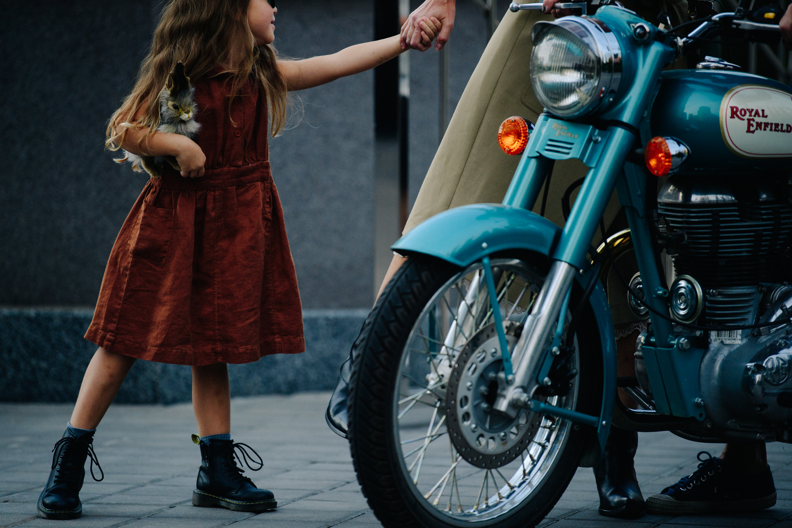 Little girl wearing brown dress