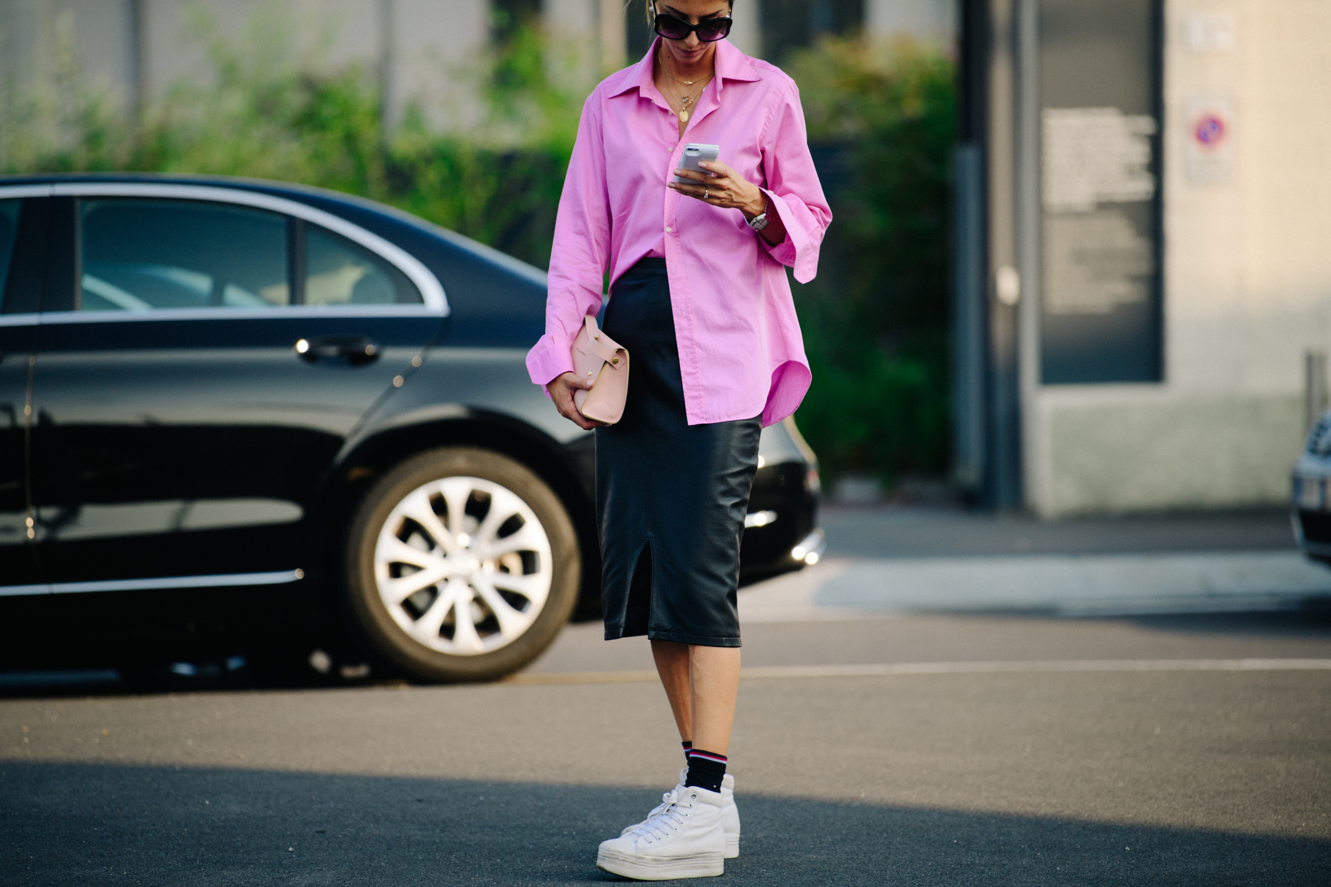 Woman wearing pink shirt