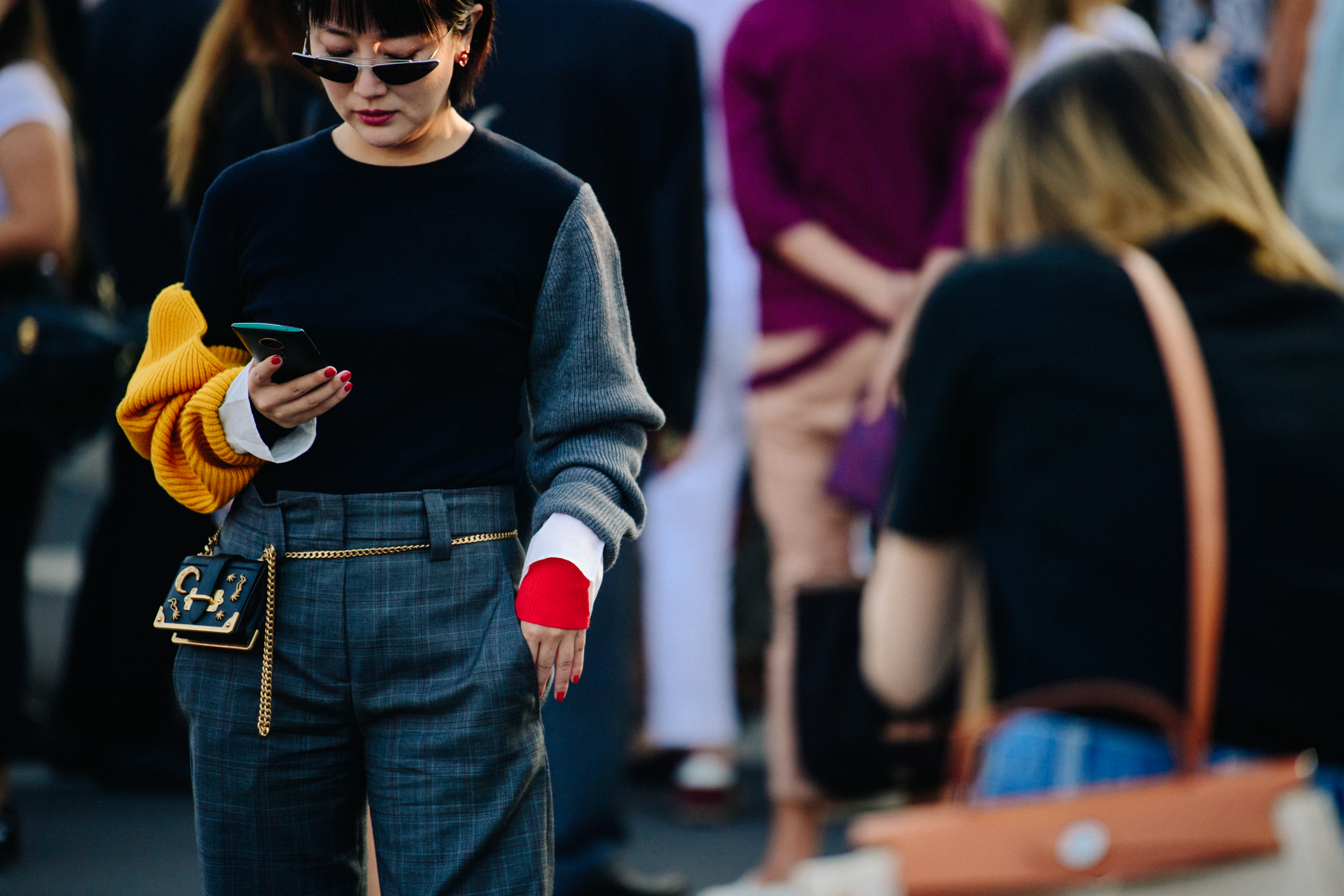 Woman wearing grey pants