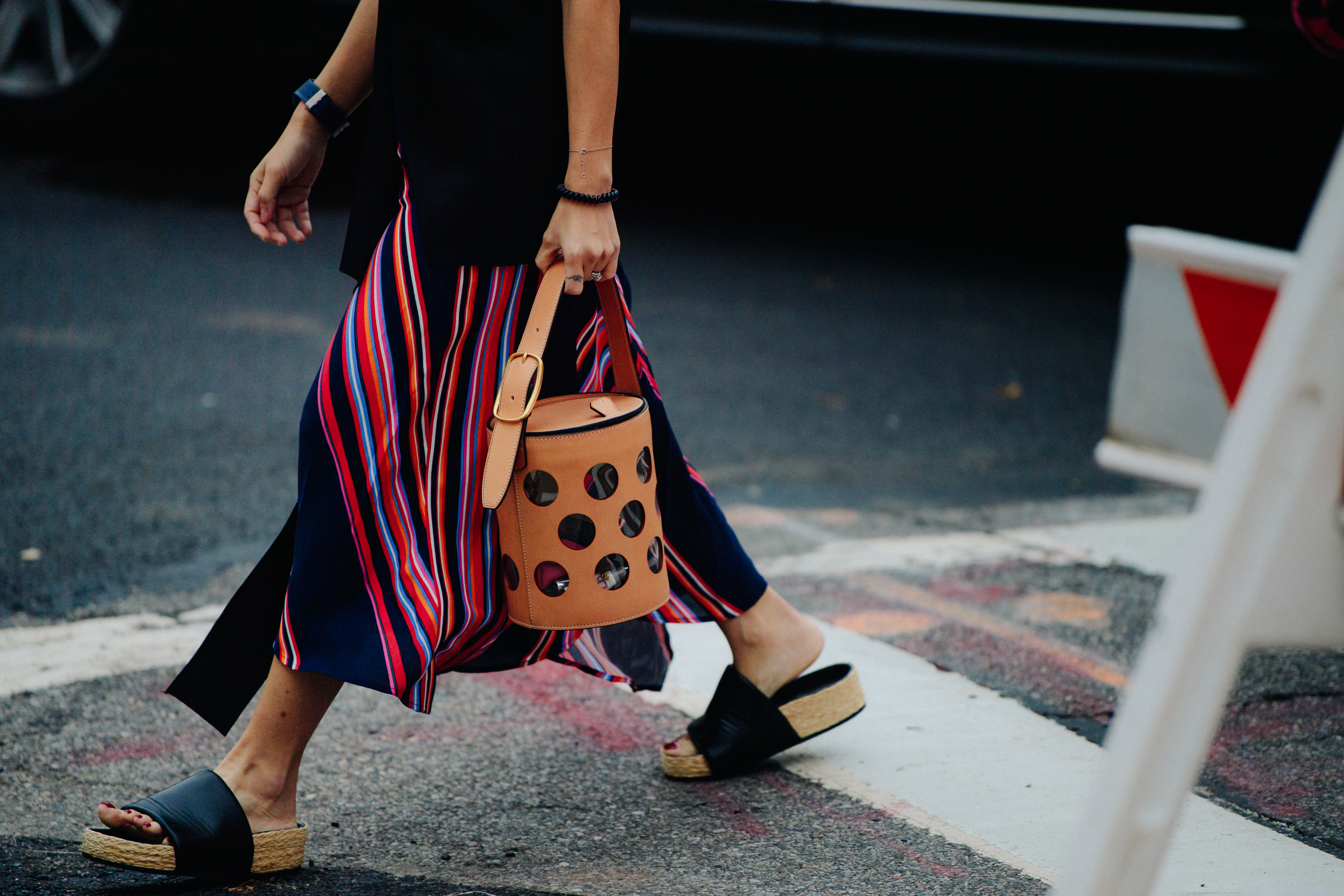 Woman wearing colourful pants