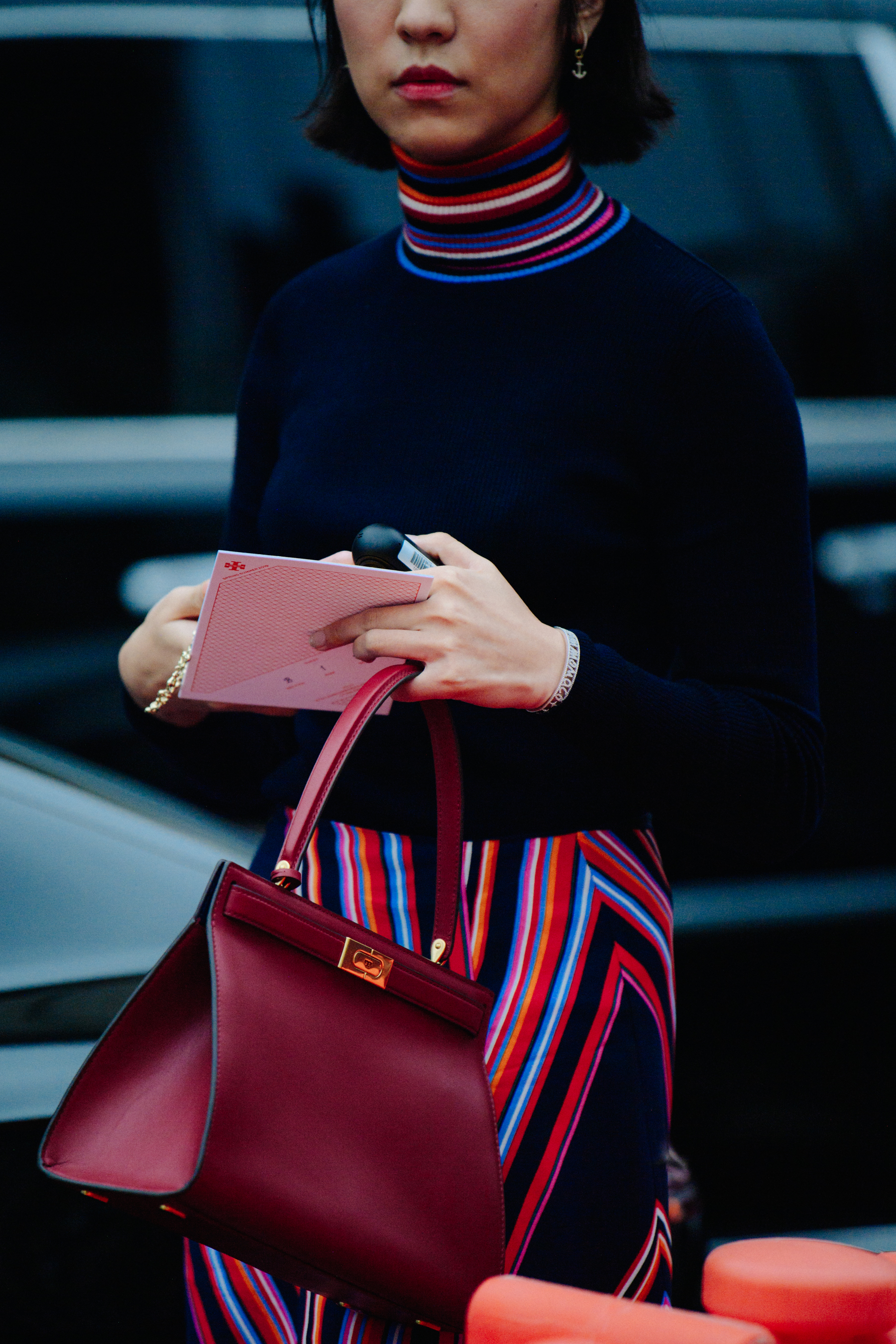 Woman wearing colourful pants