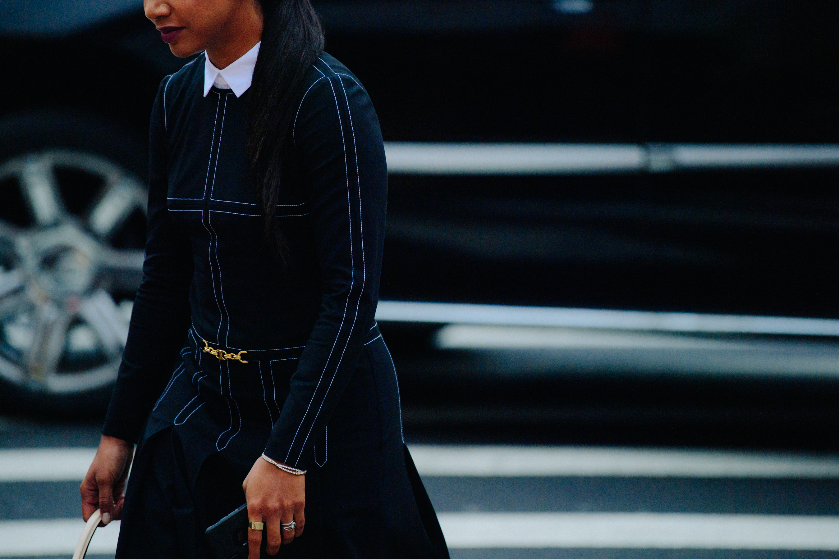Woman wearing black dress