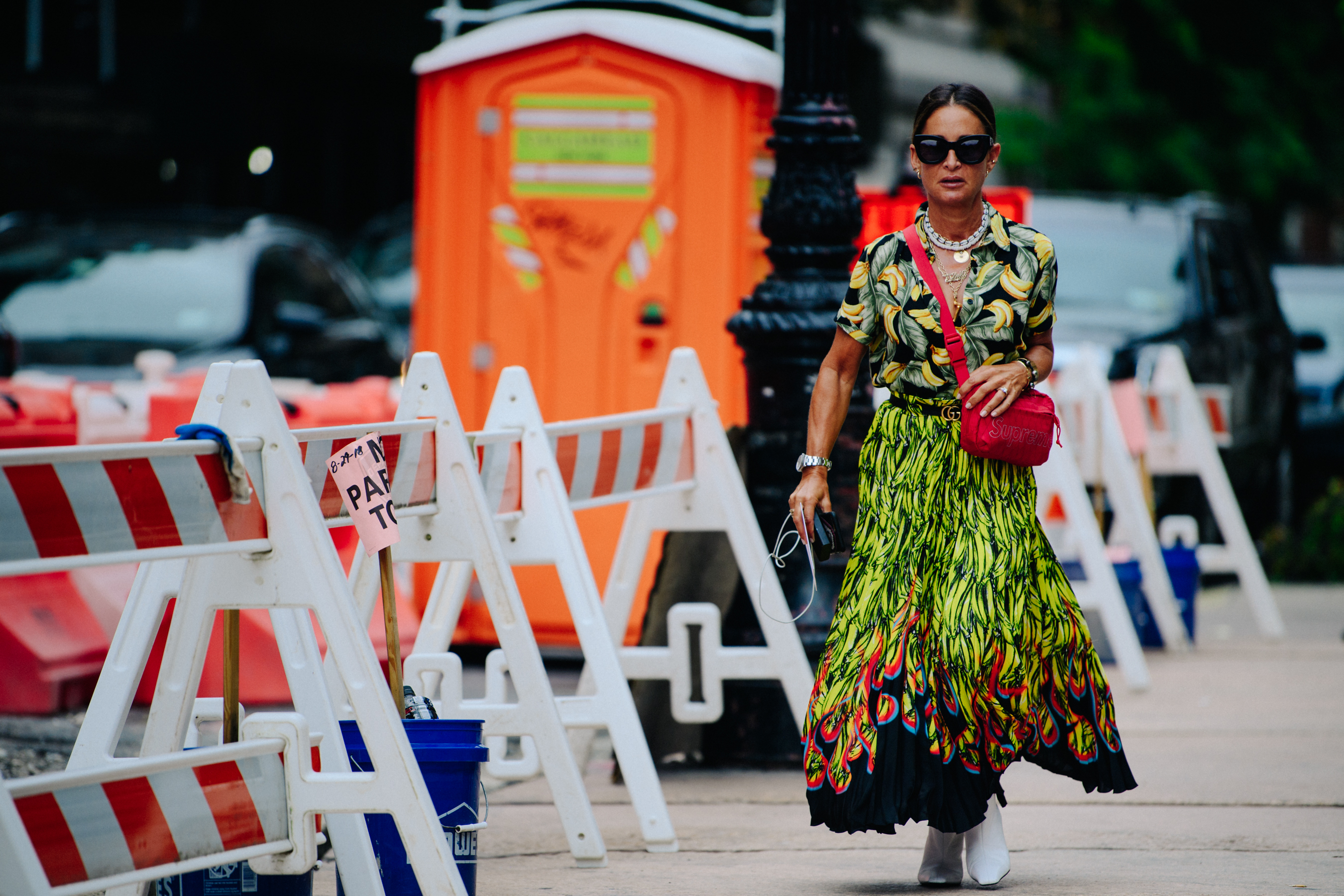 Woman wearing colourful skirt