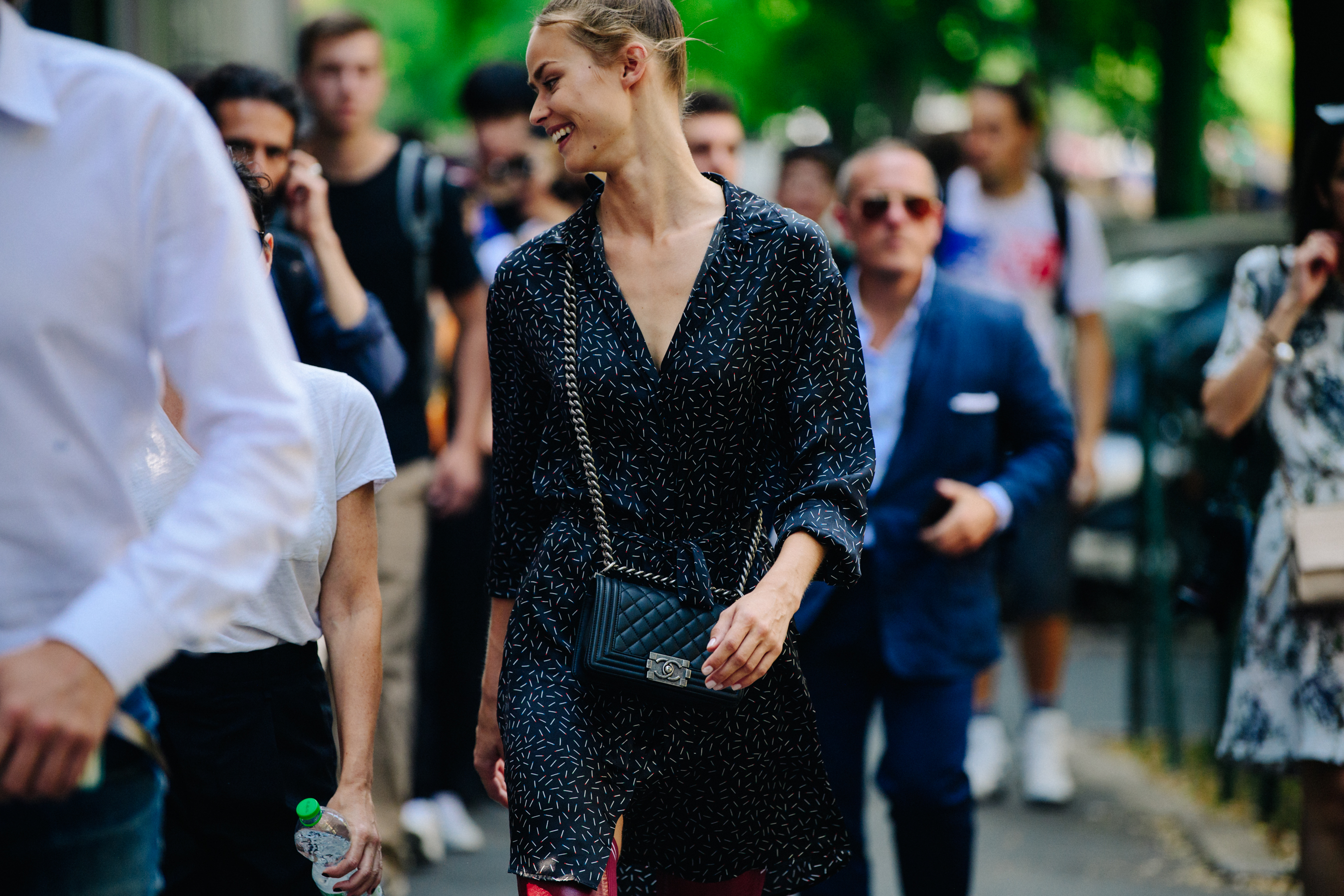 Dutch model wearing pattern dress