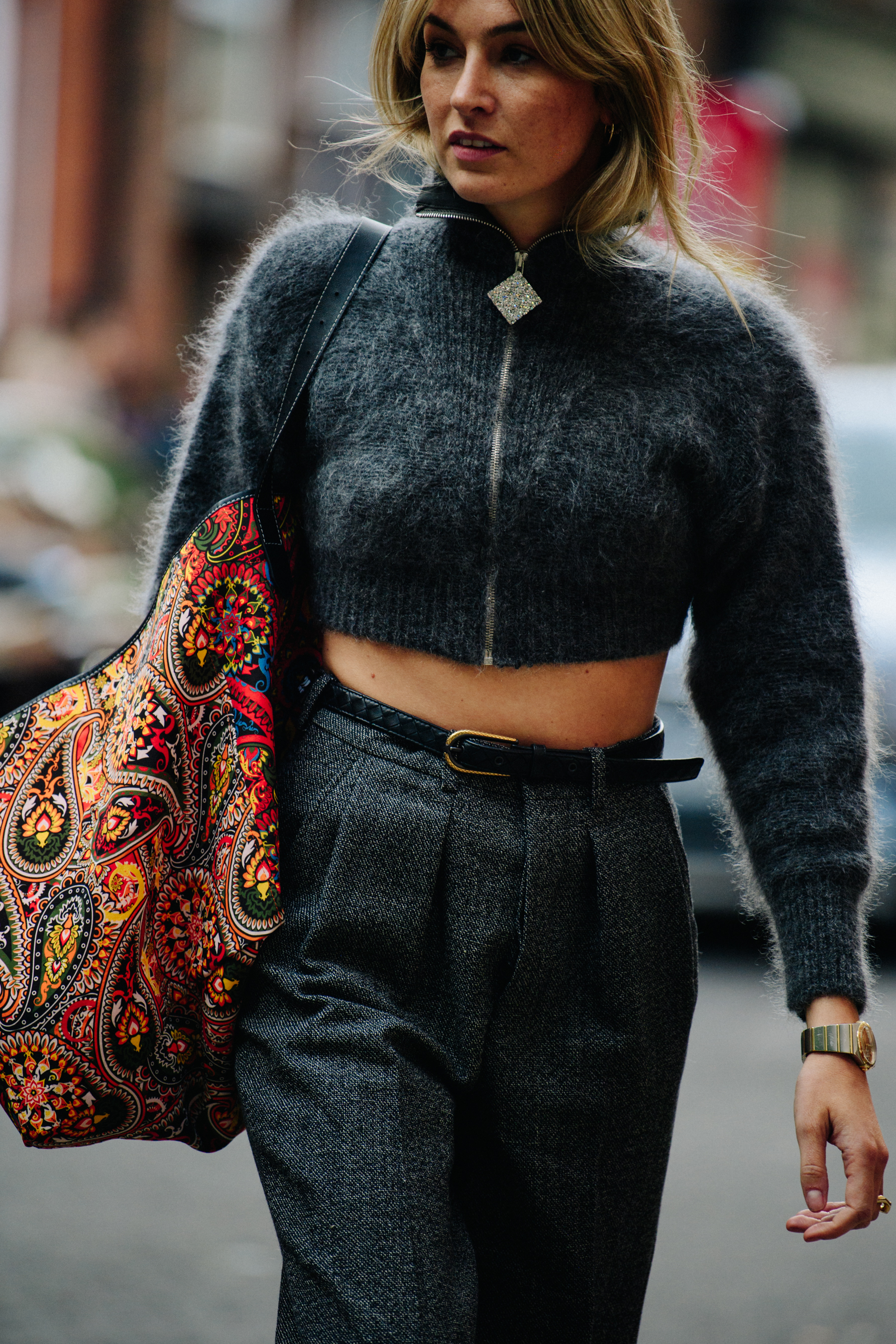 French blogger wearing grey wool jumper