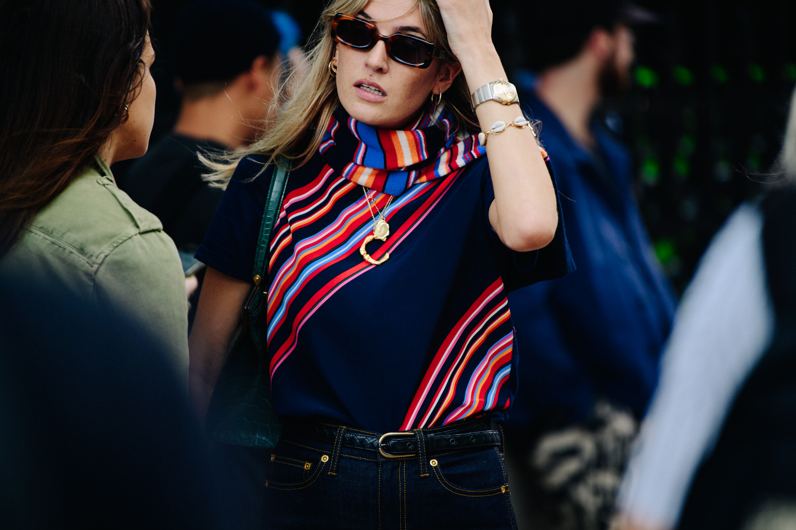 Woman wearing striped top