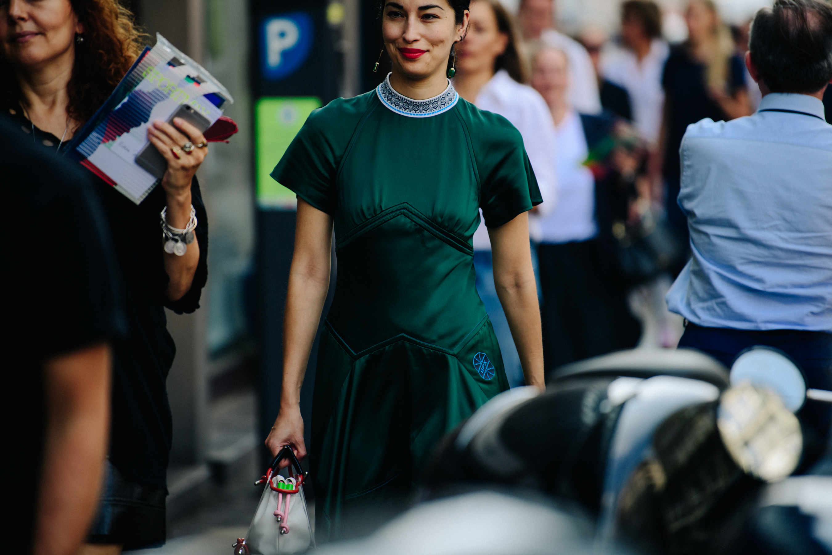 Woman wearing green dress